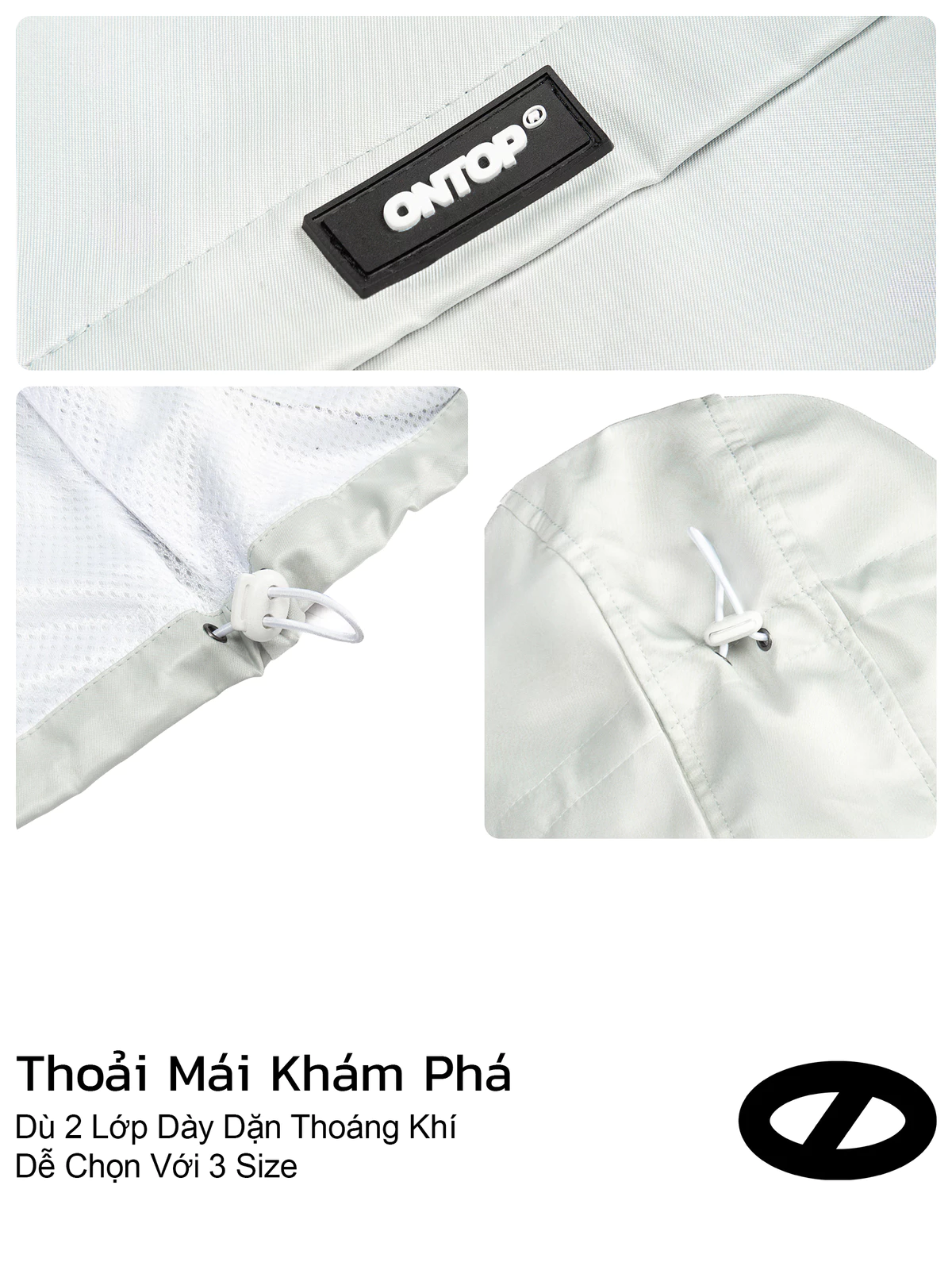 Áo khoác màu xám trắng nam nữ có mũ ONTOP chống nắng, cản gió có túi trong Windward Jacket | O-AK3-XT