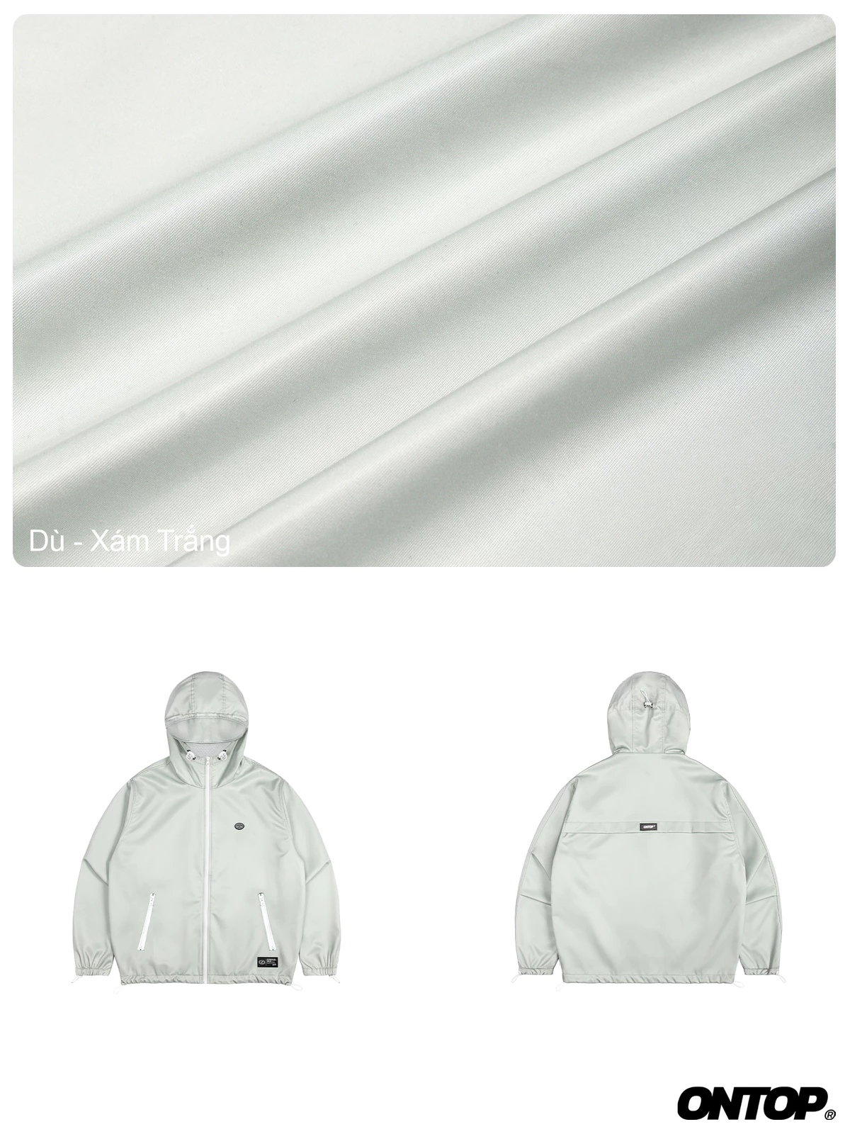 Áo khoác màu xám trắng nam nữ có mũ ONTOP chống nắng, cản gió có túi trong Windward Jacket | O-AK3-XT