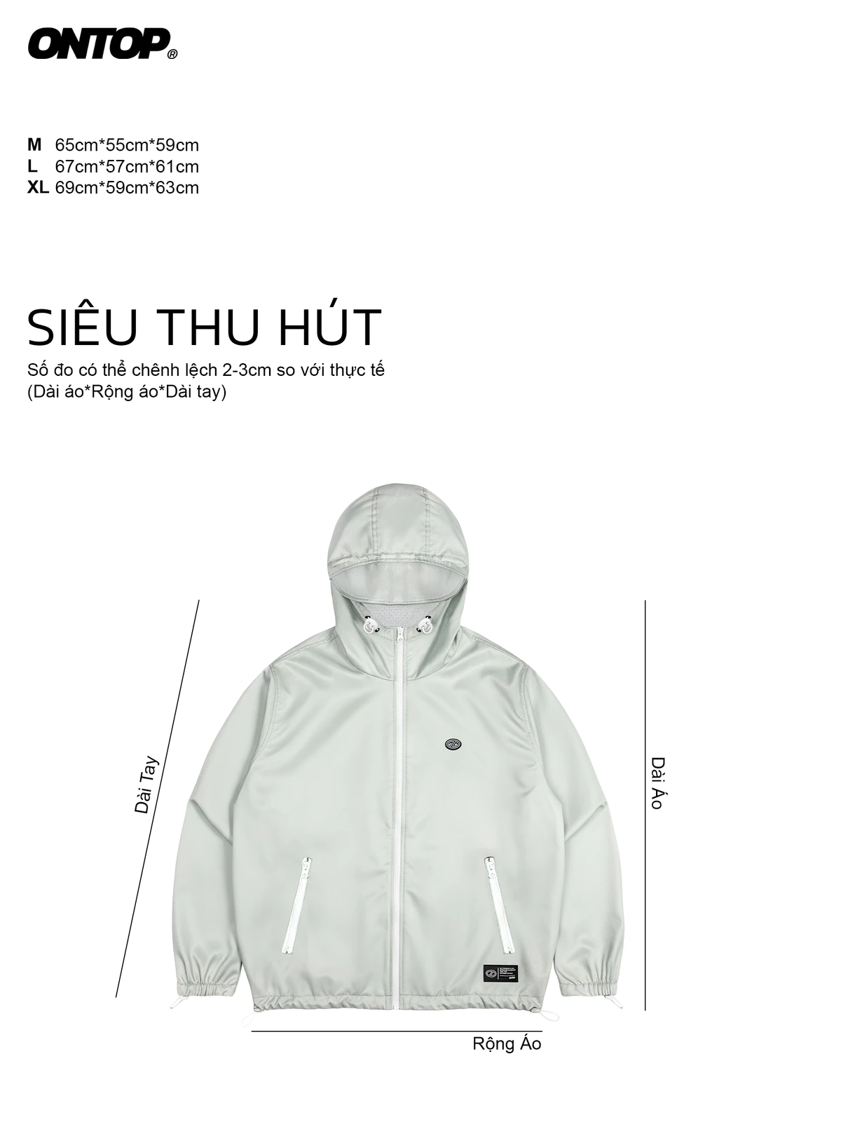 Áo khoác màu xám trắng nam nữ có mũ ONTOP chống nắng, cản gió có túi trong Windward Jacket | O-AK3-XT