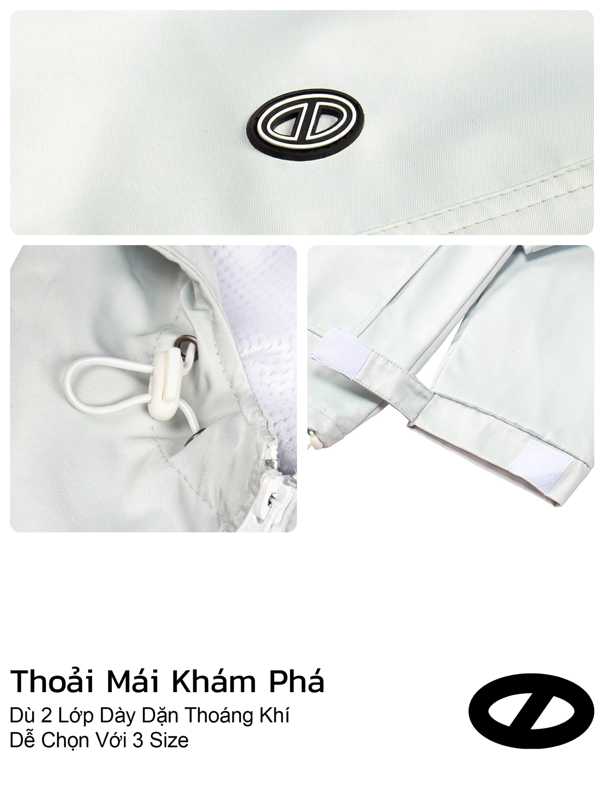 Áo khoác dù dày có mũ nam nữ ONTOP chống nắng, nhiều túi, màu xám trắng Protector Jacket | O-AK4-XT
