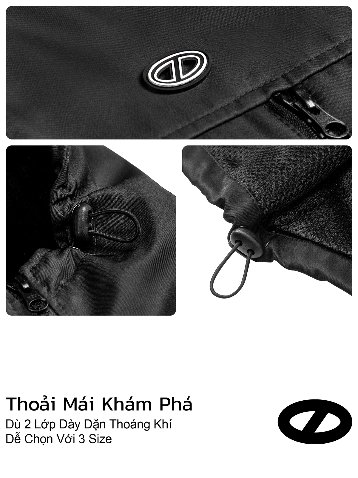 Áo chống nắng vải dù 2 lớp nam nữ ONTOP có mũ màu đen 2 túi ngực dọc nổi bật Nomad Shell Jacket | O-AK8-D