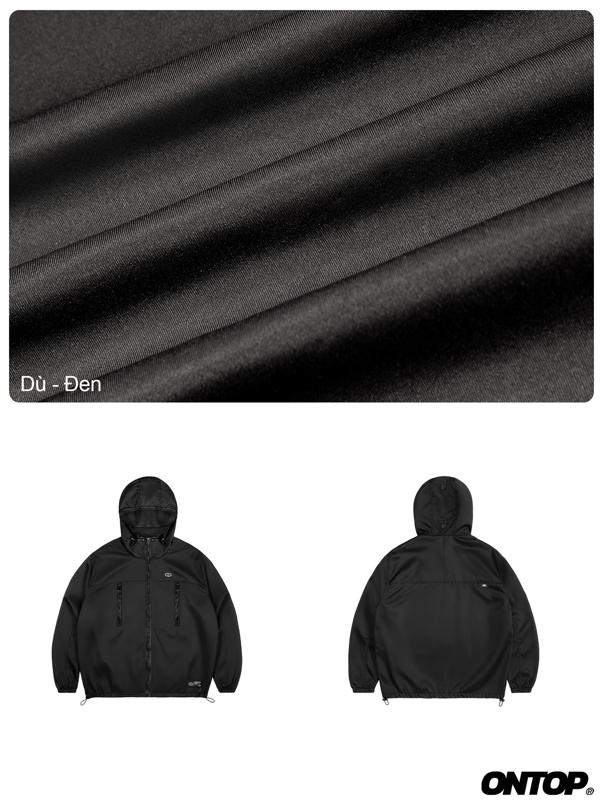 Áo chống nắng vải dù 2 lớp nam nữ ONTOP có mũ màu đen 2 túi ngực dọc nổi bật Nomad Shell Jacket | O-AK8-D