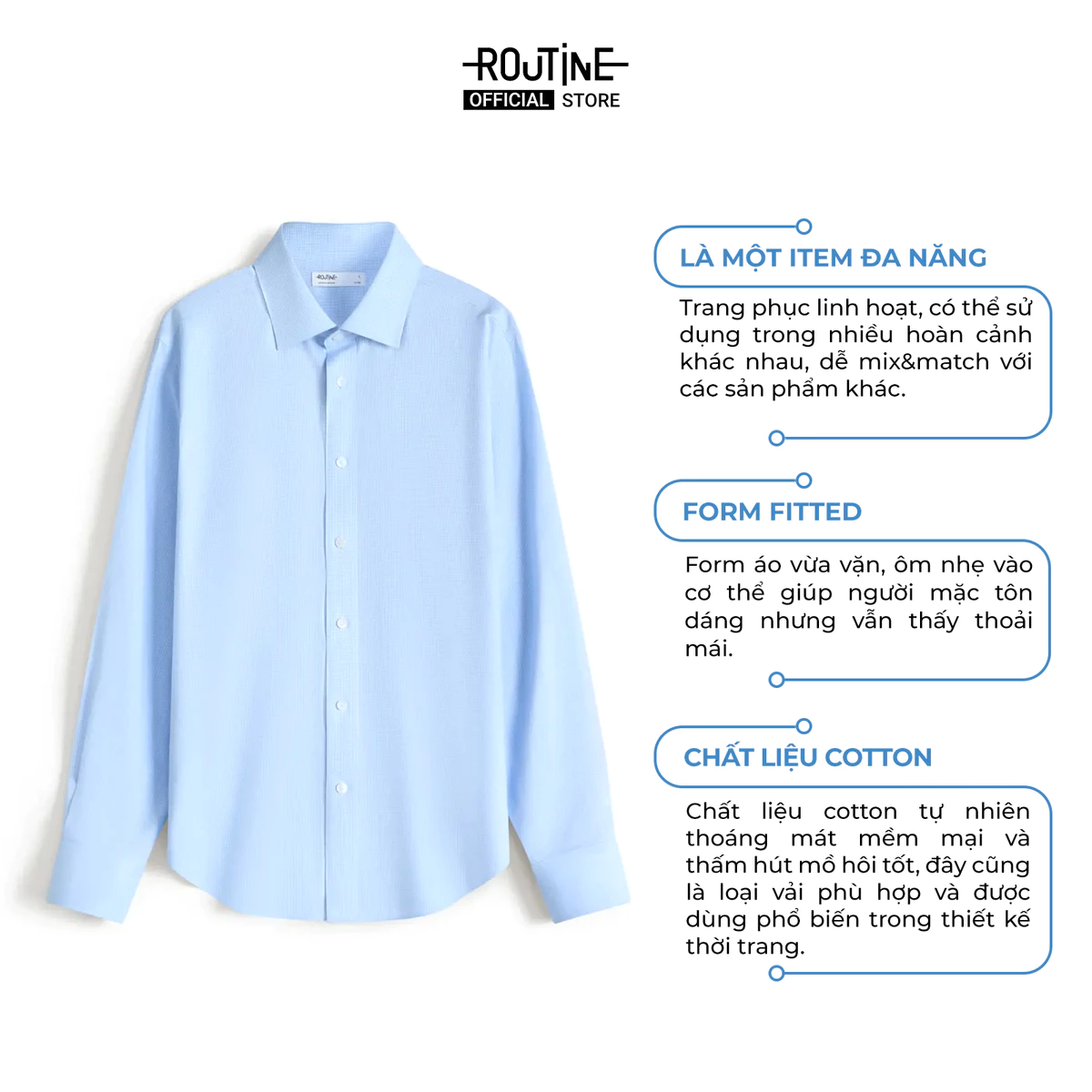 [MEMDAY MUA 2 GIẢM 70K] Áo Sơ Mi Tay Dài Nam Form Fitted - Routine 10F25SHL008