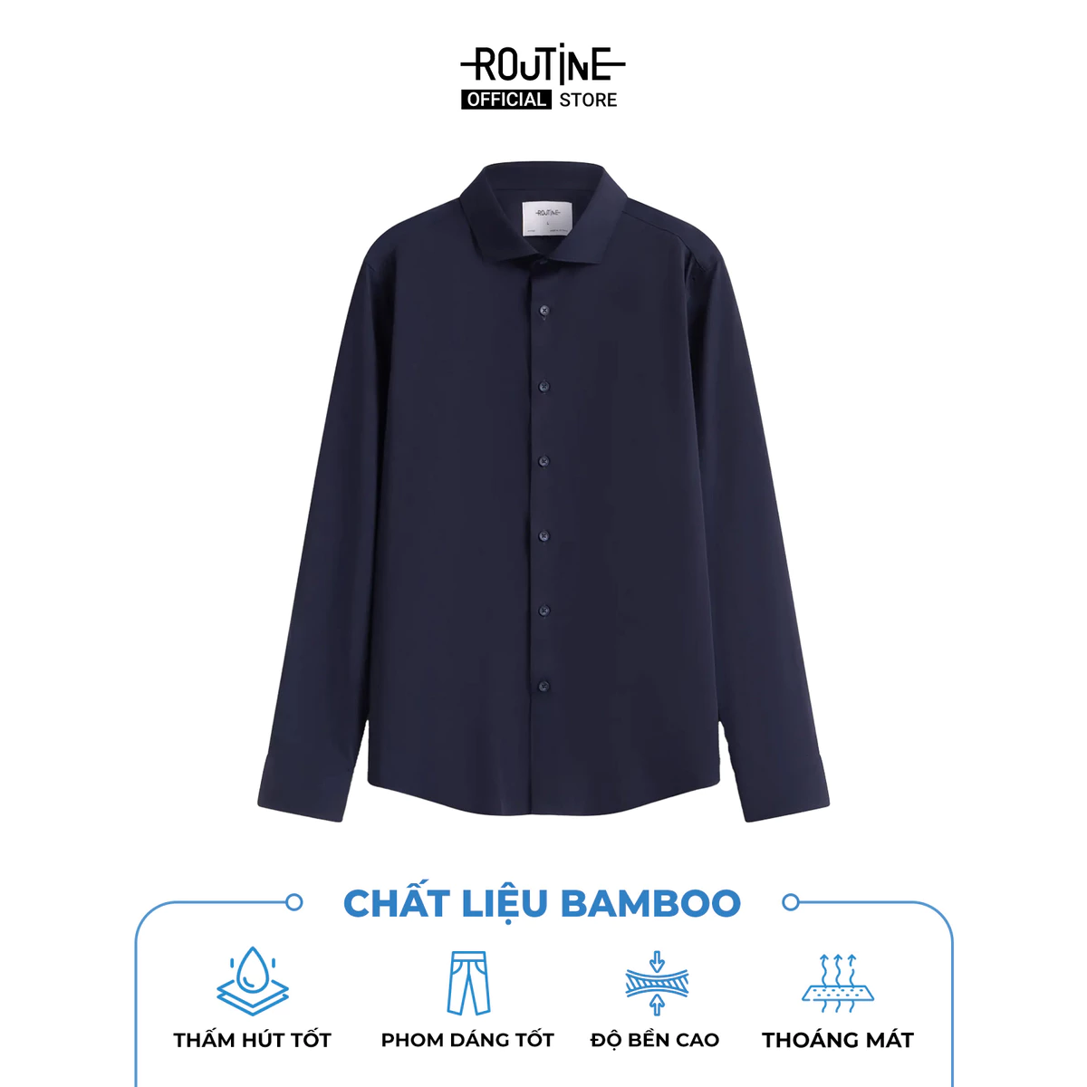 [ĐƠN 699K TẶNG VỚ] Áo Sơ Mi Tay Dài Nam Trơn Vải Bamboo Cao Cấp Form Fitted - Routine 10F24SHL070