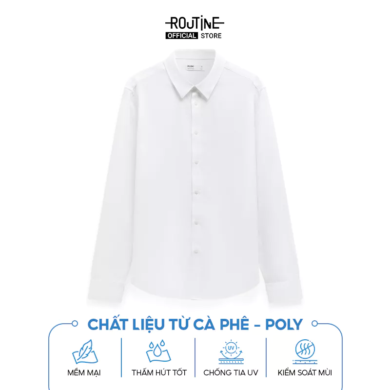 [UP TO 15%+] Áo Sơ Mi Nam Tay Dài Sợi Coffee Cổ Gài Nút Trơn Form Fitted - 10F23SHL090
