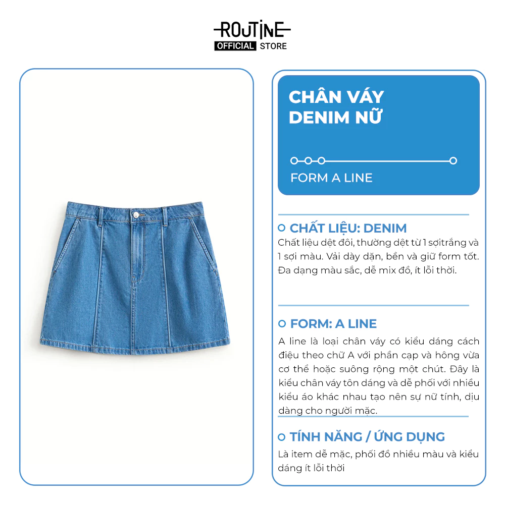 Chân Váy Denim Nữ Form A Line - Routine 10F25DSKW001