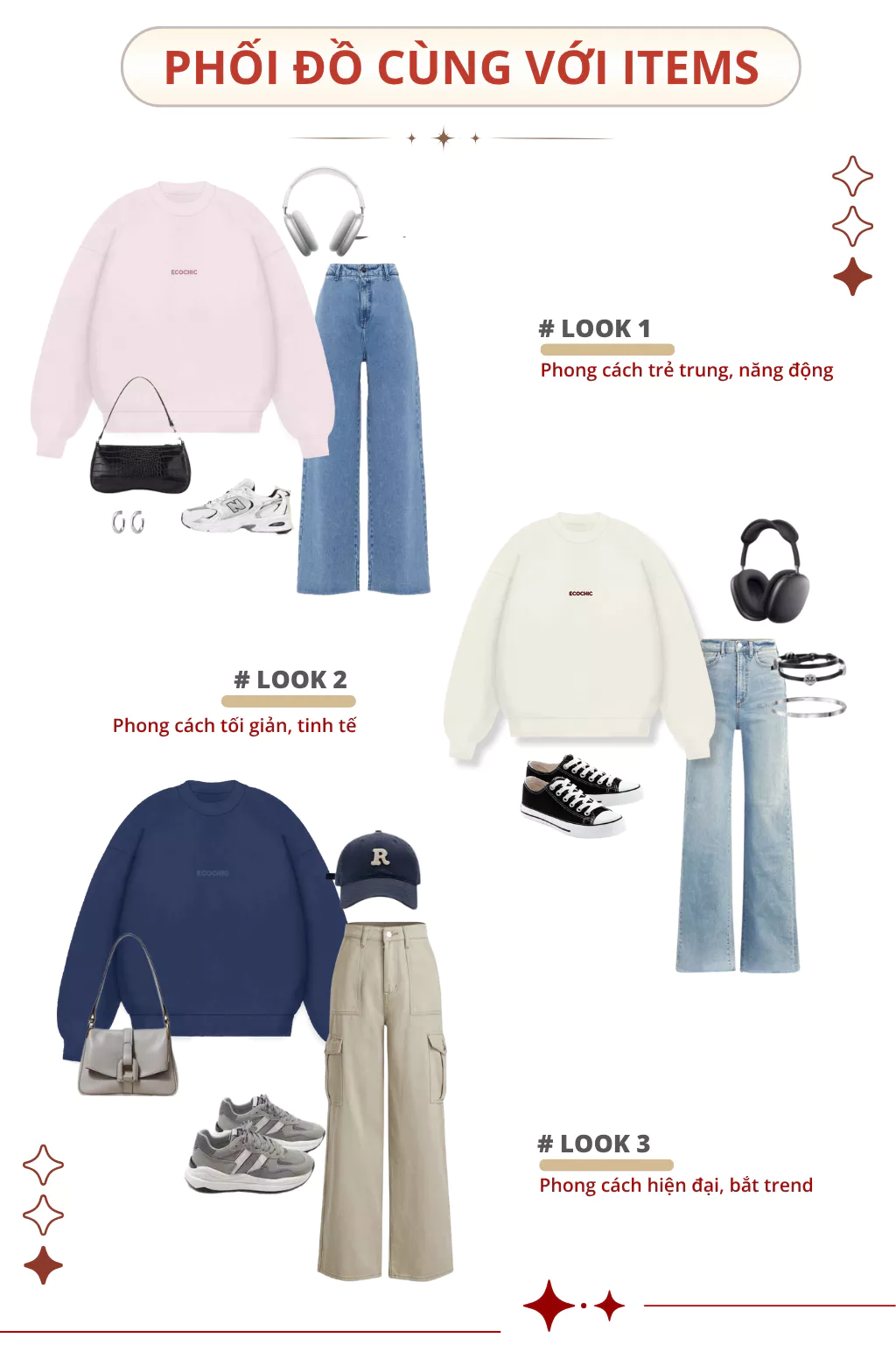 Áo Sweater ECOCHIC ARCTIC BLOOM Basic Cổ Tròn Logo Ngực Chất Liệu Nỉ Hai Da Cao Cấp Chính Hãng B192