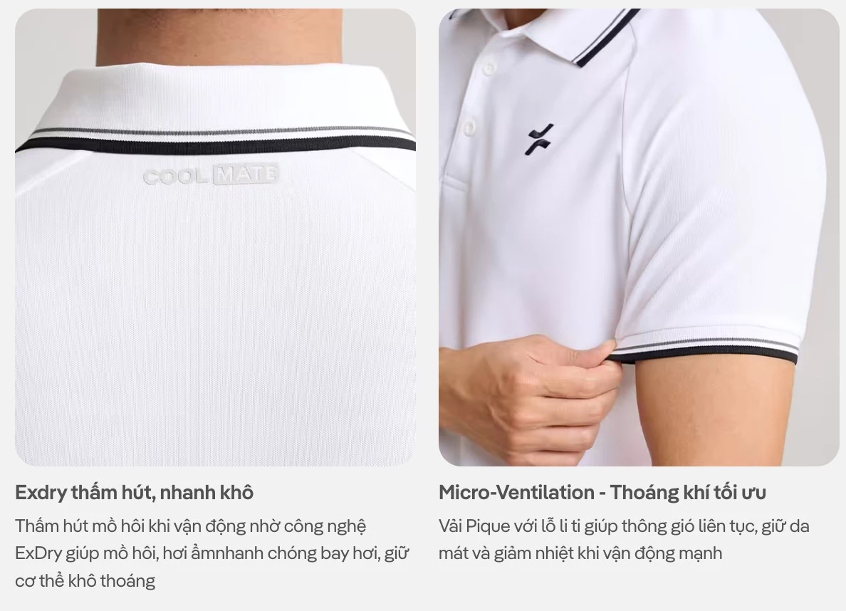 [VOUCHER 40%]Áo Polo thể thao Nam Pickleball Driveshot Essentials thấm hút, co giãn, nhanh khô Coolmate