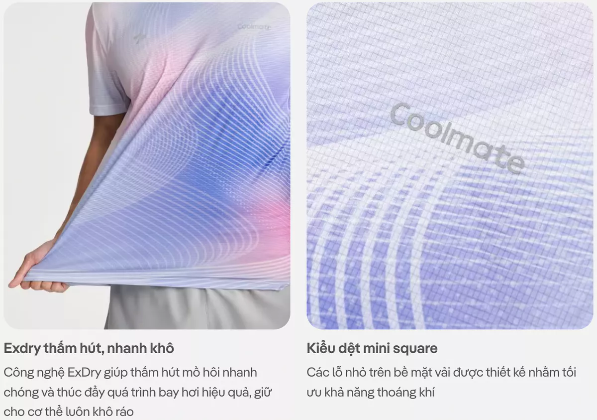 Áo Thun nam TShirt thể thao chạy bộ Airflow Luman Wave siêu nhẹ, thấm hút, thoáng khí Coolmate