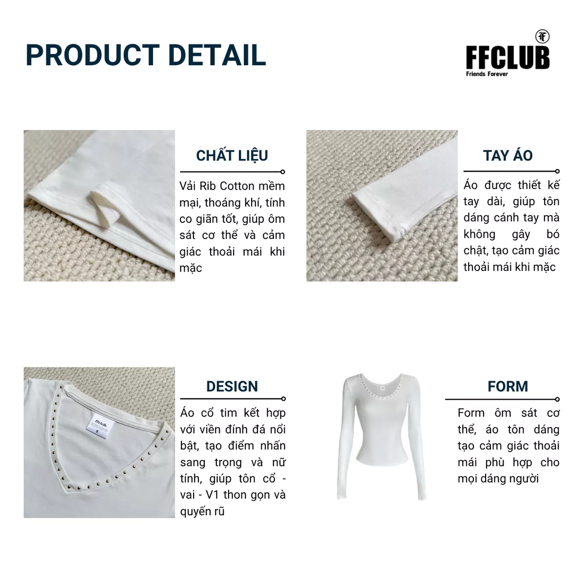 ÁO THUN CỔ TIM ĐINH TÁN AHRI COTTON RIB FFCLUB