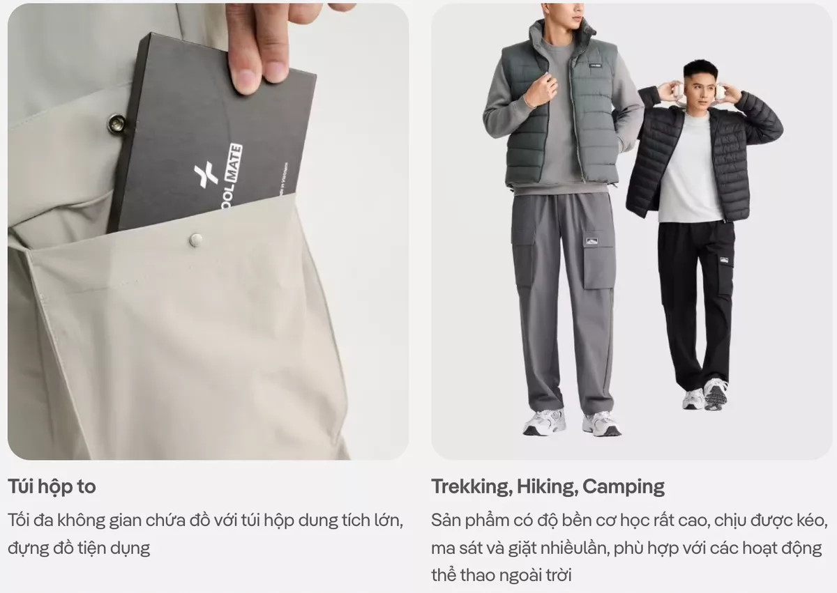 Quần dài thể thao Outdoor túi hộp Utility Lightweight co giãn trekking chống thấm nước Coolmate