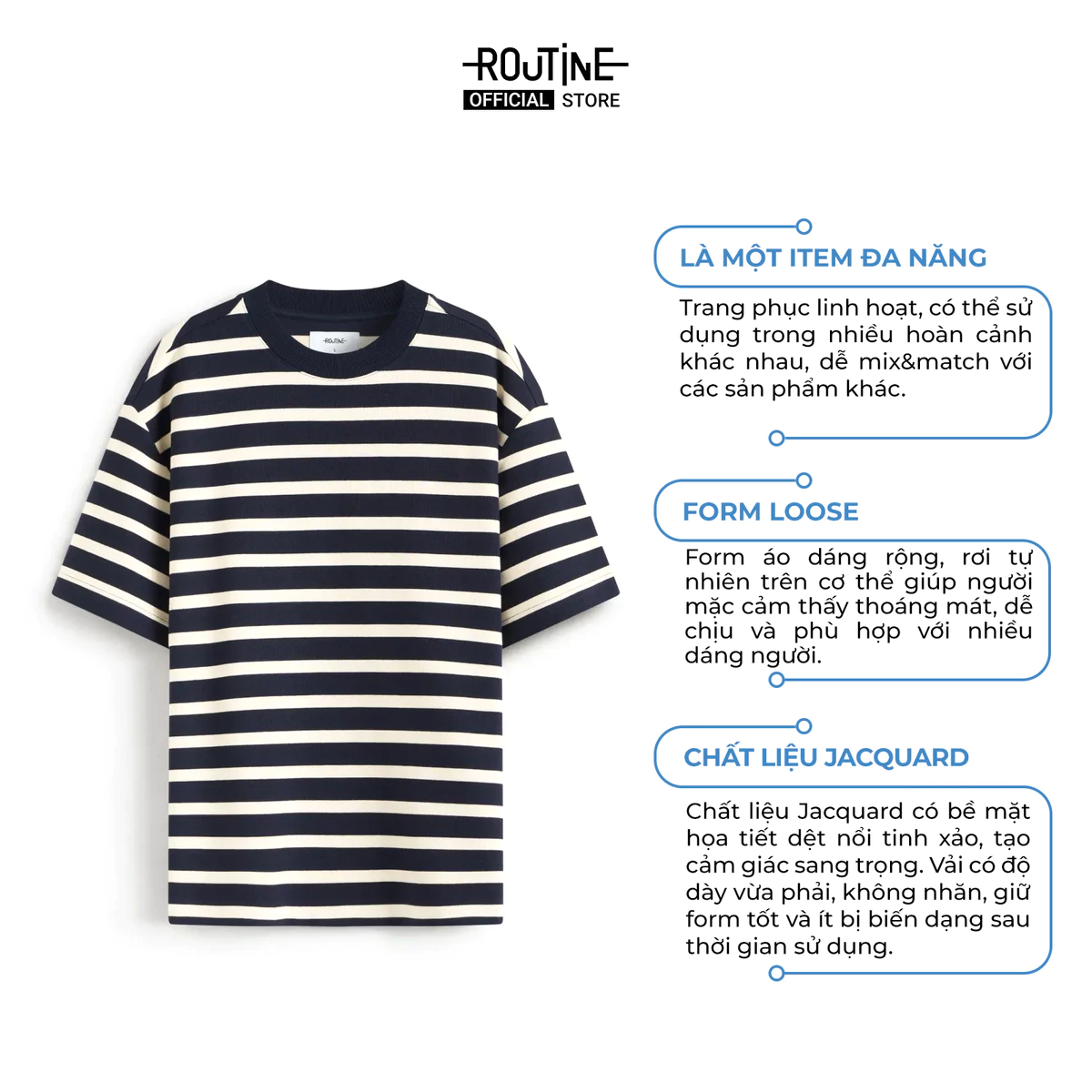 Áo Thun Tay Ngắn Sọc Ngang Form Loose - Routine 10S25TSS050