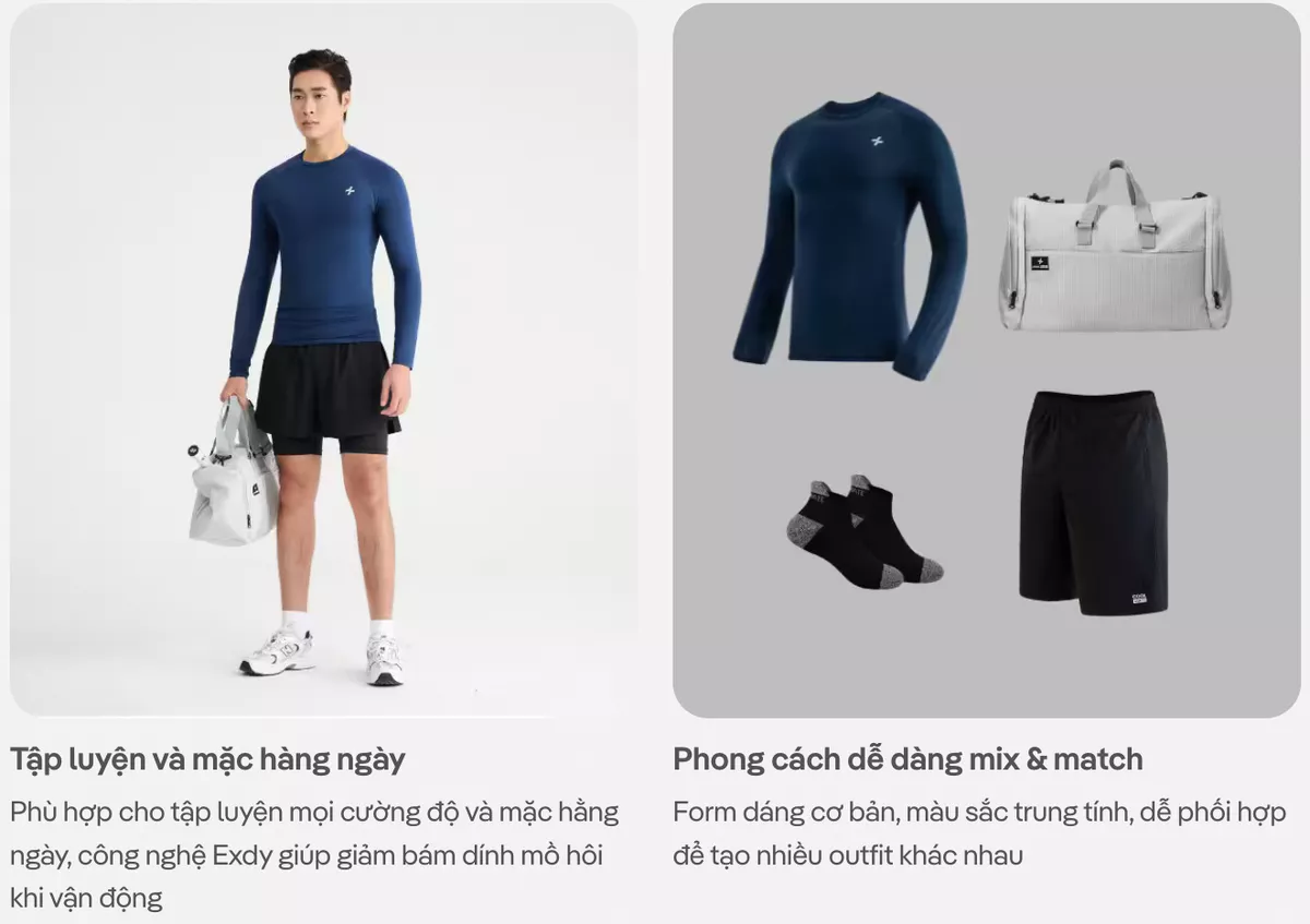Áo thun thể thao nam dài tay Logo Active form Slim fit tập Gym Pickeball thấm hút Coolmate
