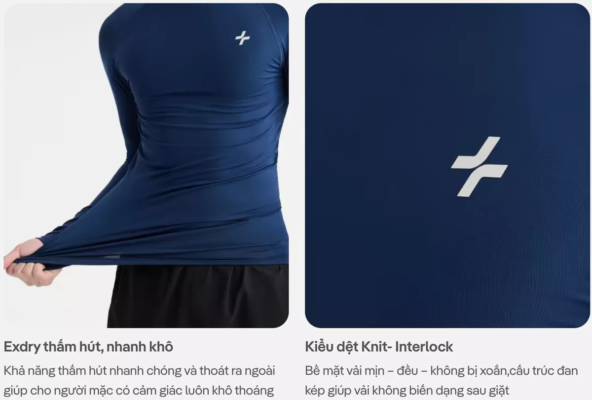 Áo thun thể thao nam dài tay Logo Active form Slim fit tập Gym Pickeball thấm hút Coolmate