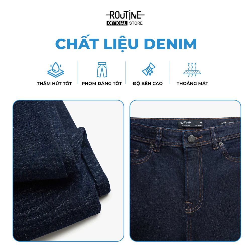 [20.9 TẶNG QUẦN] Quần Jeans Nam Trơn Xanh Navy Form Slim Cropped - Routine 10S25DPA105C