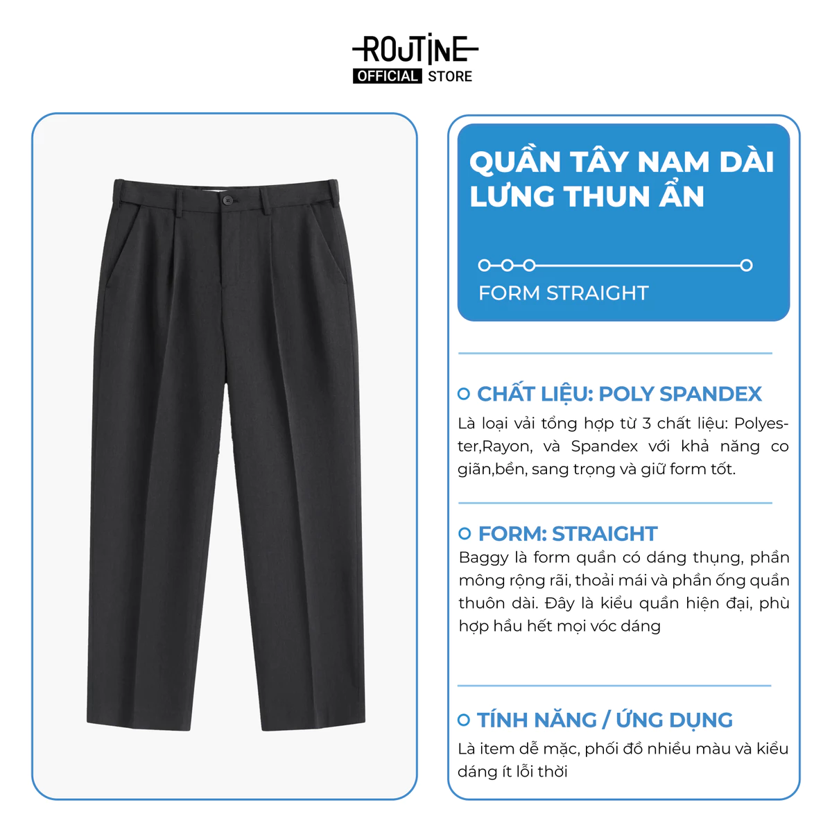 Quần Tây Dài Nam Lưng Thun Trơn Form Straight - Routine 10F24PFO004