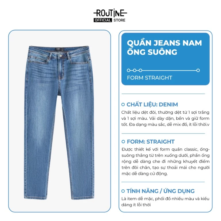 [20.9 TẶNG QUẦN] Quần Jean Nam Ống Đứng Trơn Form Straight - Routine 10F24DPA030