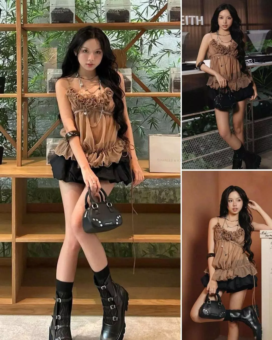 LSOUL Áo 2 Dây Xếp Tầng Phối Hoa Nhún Ngực Hannie Top + Quần Jeans Baggy Yeom Bottom Ver 2 A25072832