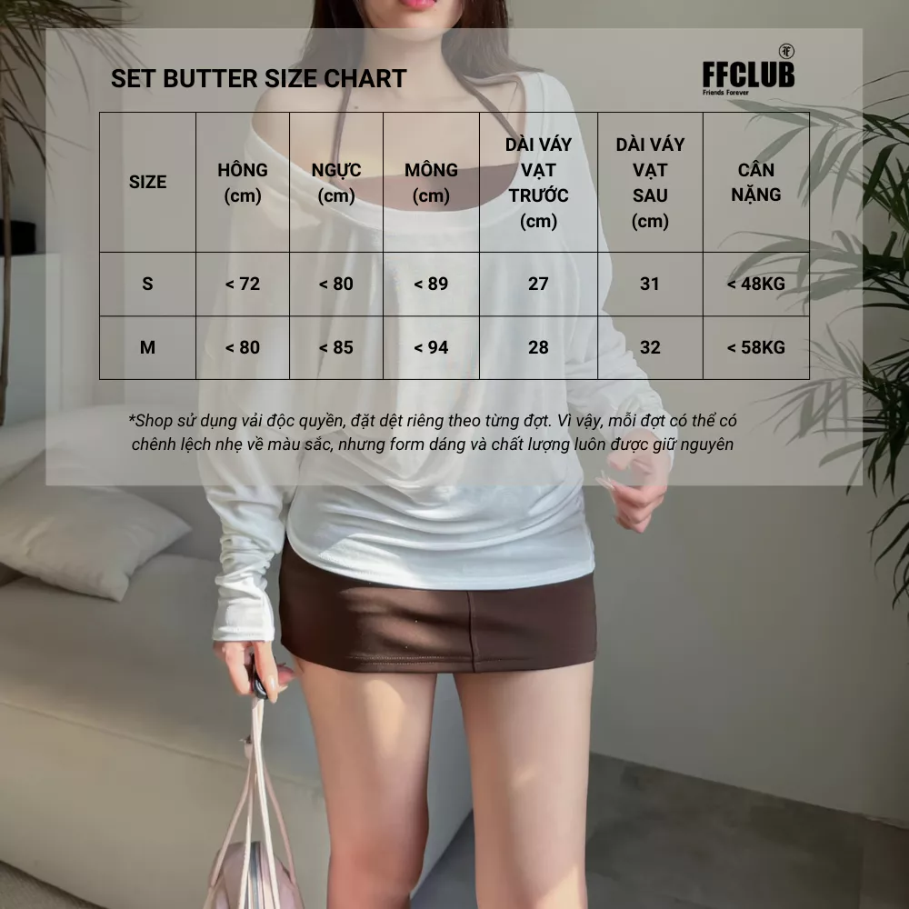 [XÃ KHO] Set Áo Thun Dài Tay Cổ Rộng Chữ U đi kèm Chân váy Poly FFCLUB