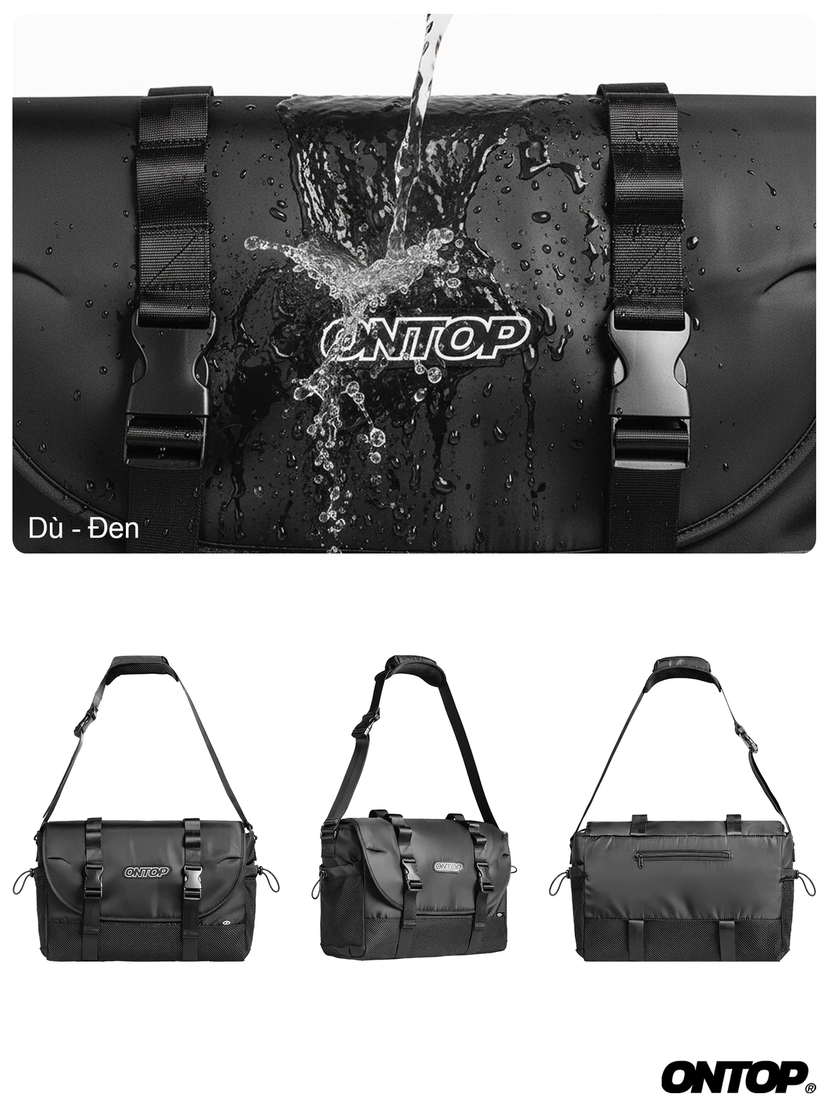 Túi đeo chéo nam to rộng nhiều ngăn ONTOP vải dù phối lưới màu đen đi học đi du lịch Expedition Messenger Bag | O-B77