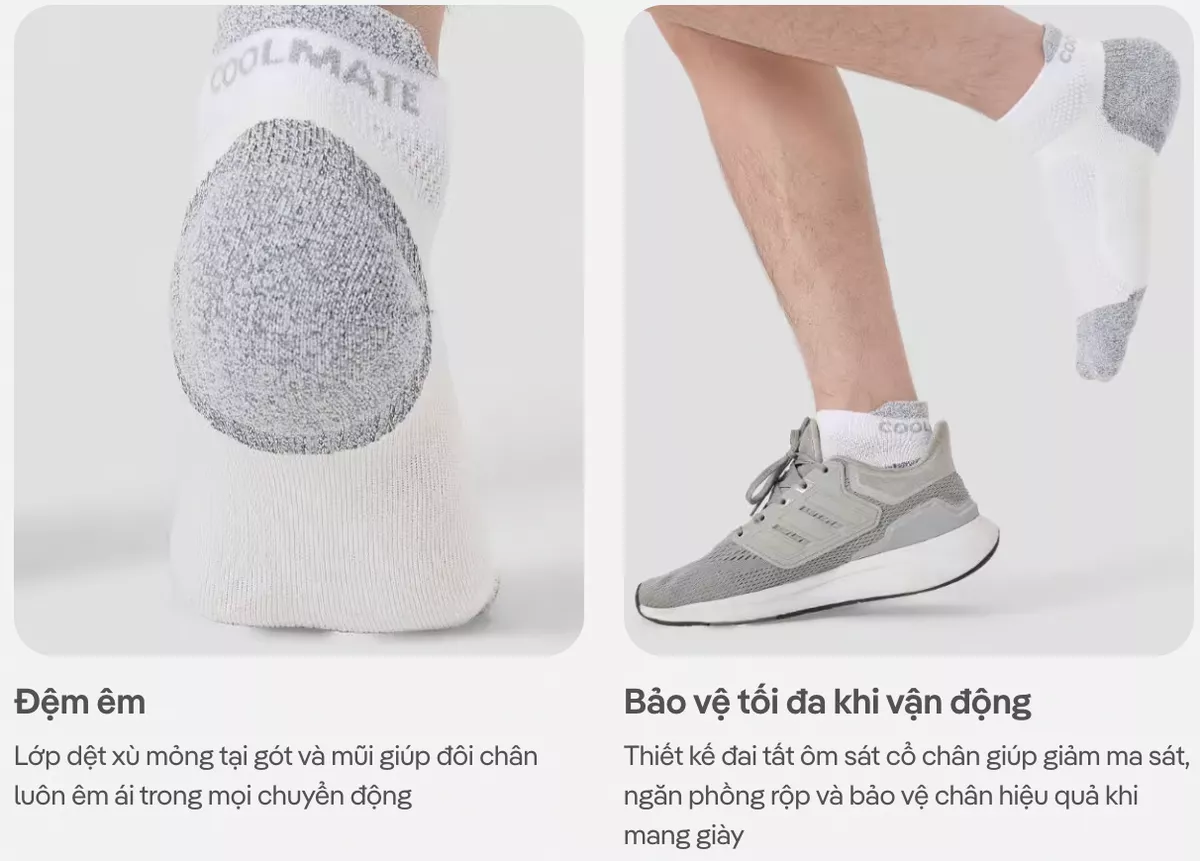 Tất Vớ thể thao unisex chạy bộ Pickleball Firm Compression Cushion Socks êm ái thấm hút tốt Coolmate