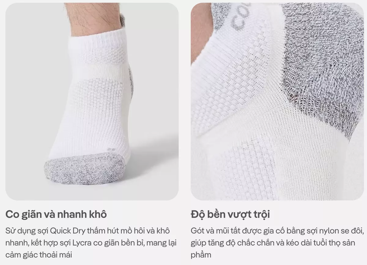 Tất Vớ thể thao unisex chạy bộ Pickleball Firm Compression Cushion Socks êm ái thấm hút tốt Coolmate