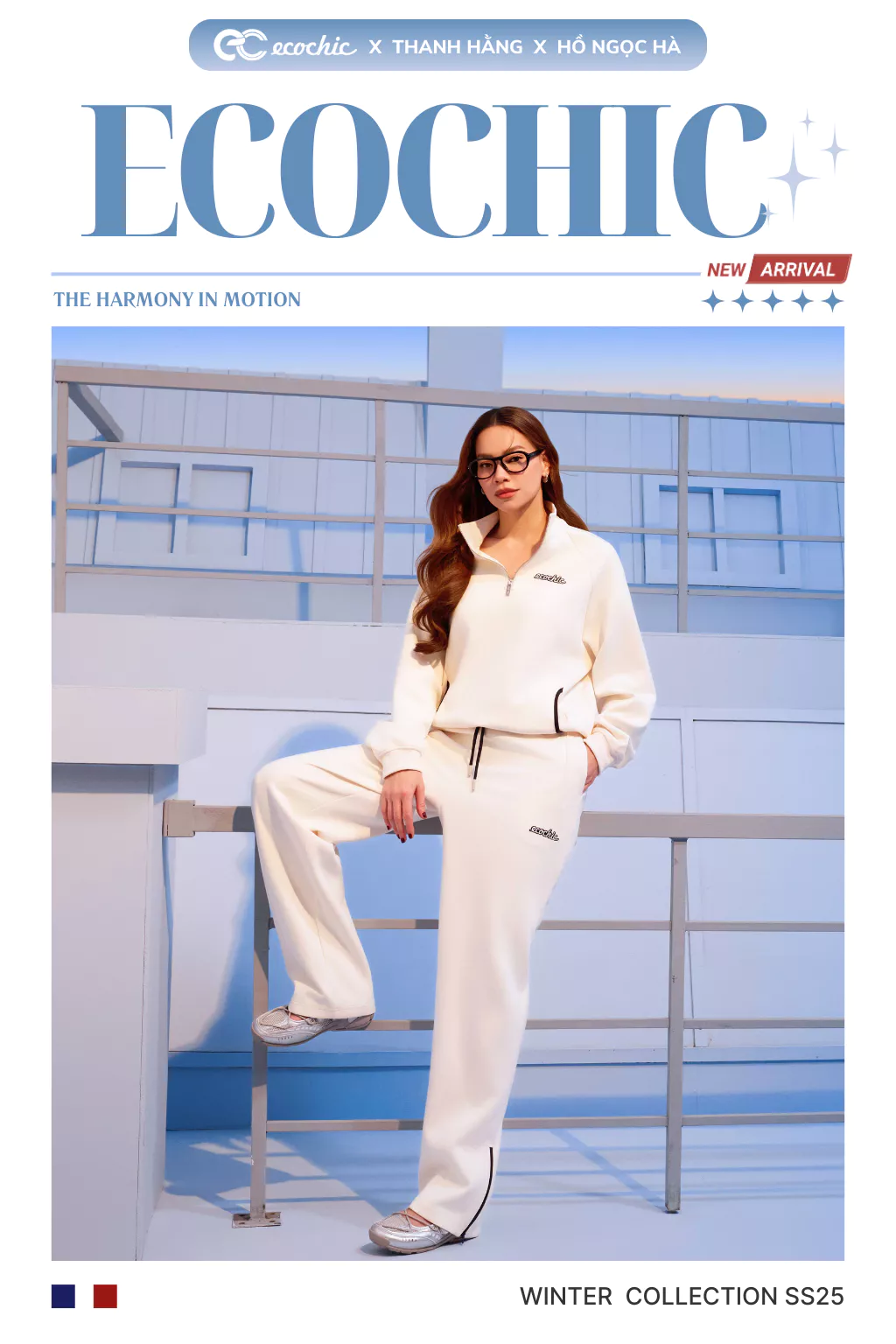 Set Bộ Nỉ Mịn ECOCHIC FORMLINE SET Khoá Áo Halfzip Quần Ống Suông Phối Viền Cao Cấp Chính Hãng HNH B198