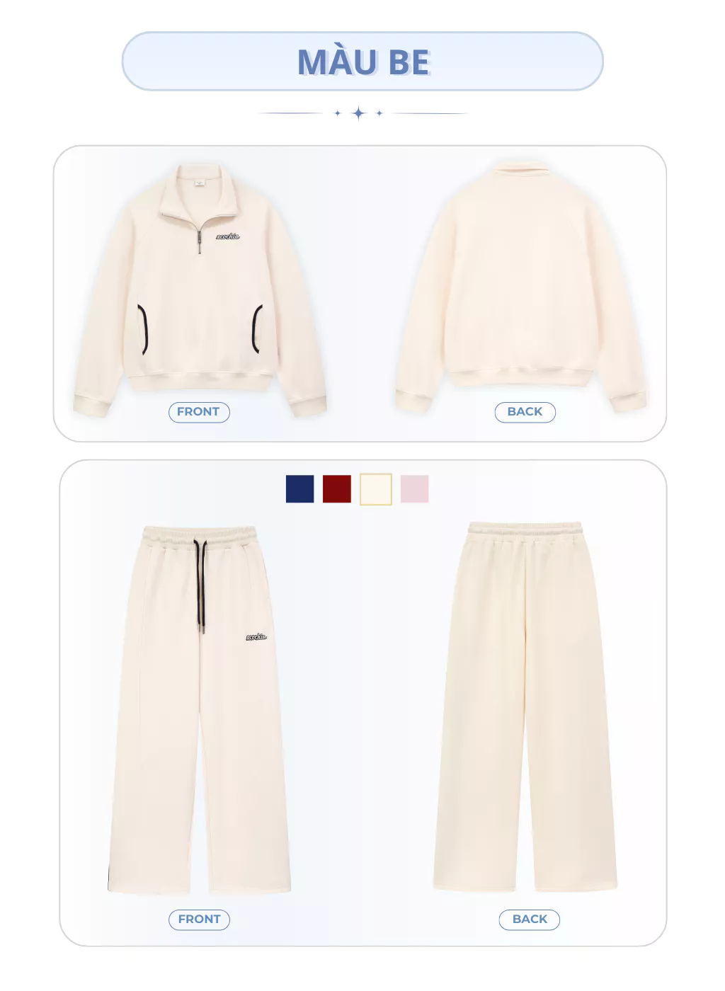 Set Bộ Nỉ Mịn ECOCHIC FORMLINE SET Khoá Áo Halfzip Quần Ống Suông Phối Viền Cao Cấp Chính Hãng HNH B198