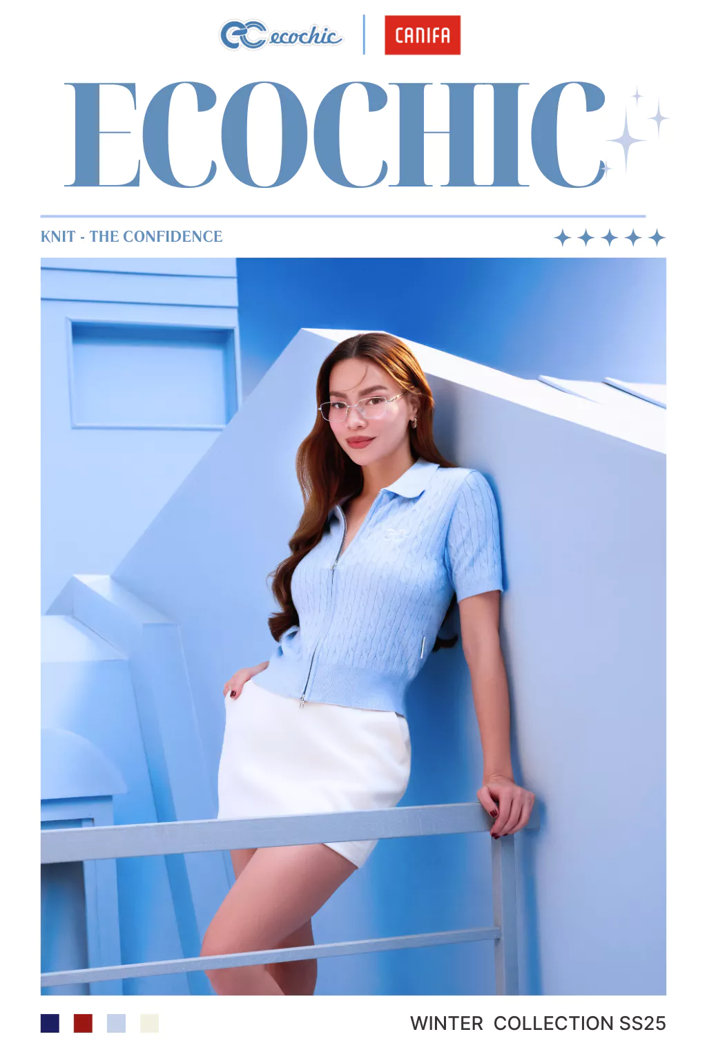 [ECOCHIC x CANIFA] Áo Len Crop Khoá Zip 2 Chiều Logo Ngực Chất Liệu Len Dệt Kim Cao Cấp Chính Hãng HNH EC01