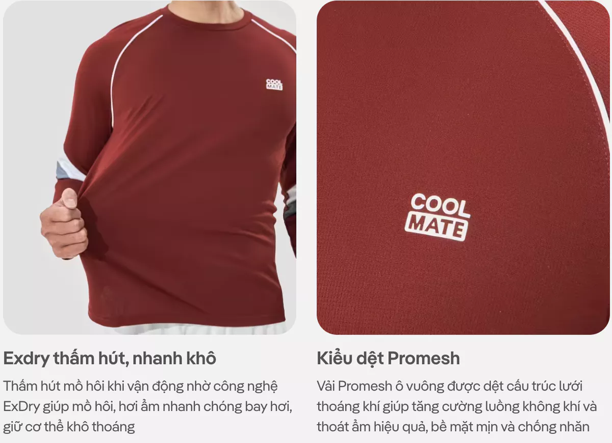 Áo thun nam dài tay thể thao teamwear Pickleball Promax Flexline Active thấm hút Coolmate
