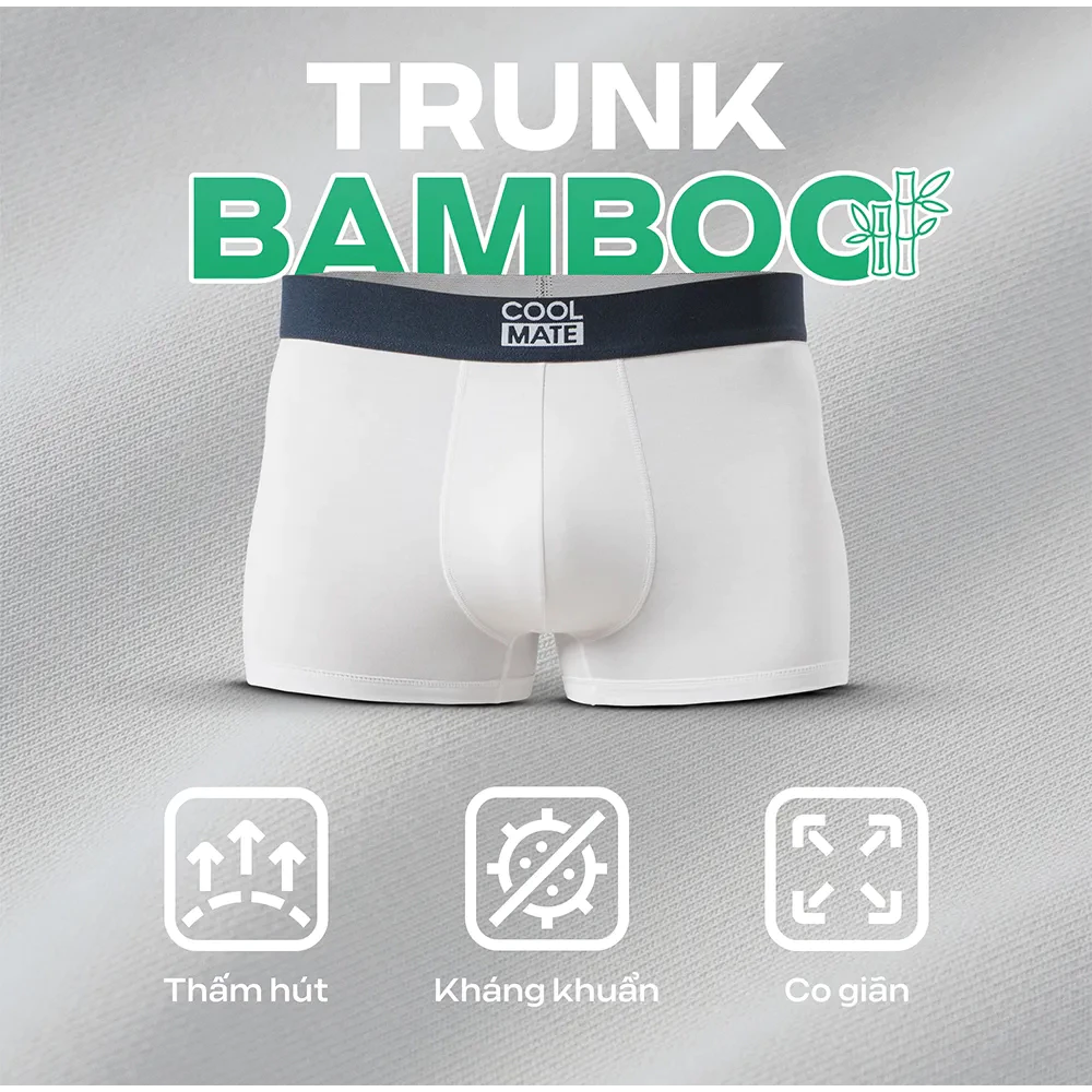 Combo 5 quần lót sịp nam Trunk Bamboo, Lenzing Modal, Airmesh mềm mại, kháng khuẩn, khử mùi Coolmate