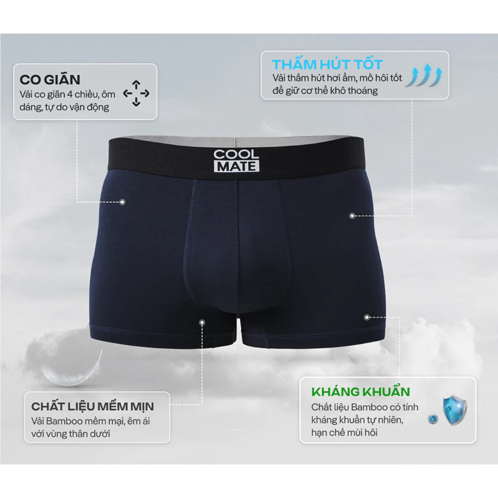 Combo 5 quần lót sịp nam Trunk Bamboo, Lenzing Modal, Airmesh mềm mại, kháng khuẩn, khử mùi Coolmate