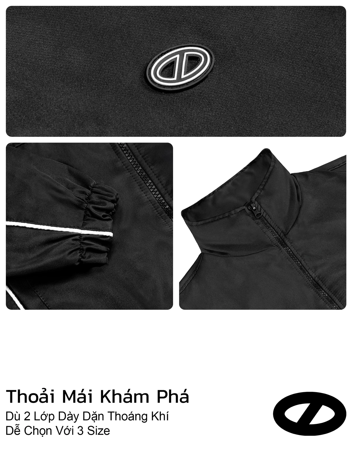 Áo gió chống nước hai lớp ONTOP cổ trụ, phối viền nam nữ màu đen Wind Track Jacket | O-AK5-D