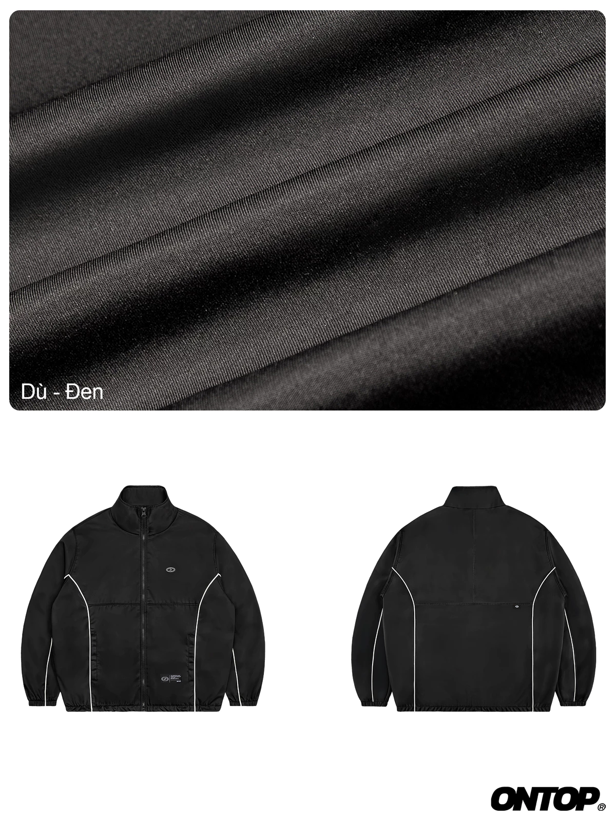 Áo gió chống nước hai lớp ONTOP cổ trụ, phối viền nam nữ màu đen Wind Track Jacket | O-AK5-D
