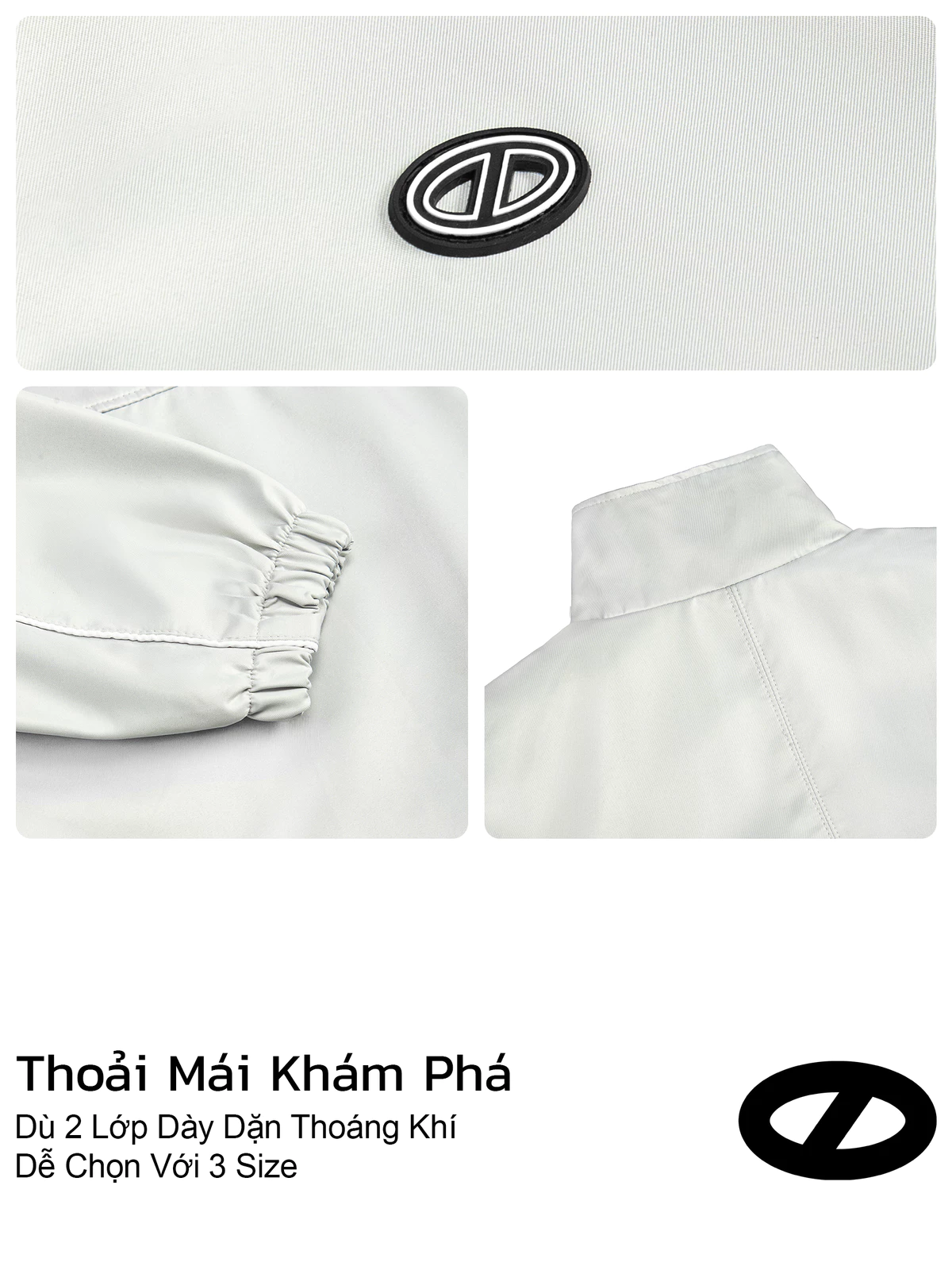 Áo khoác chống gió hai lớp ONTOP cổ trụ, phối viền nam nữ màu xám trắng Wind Track Jacket | O-AK5-XT