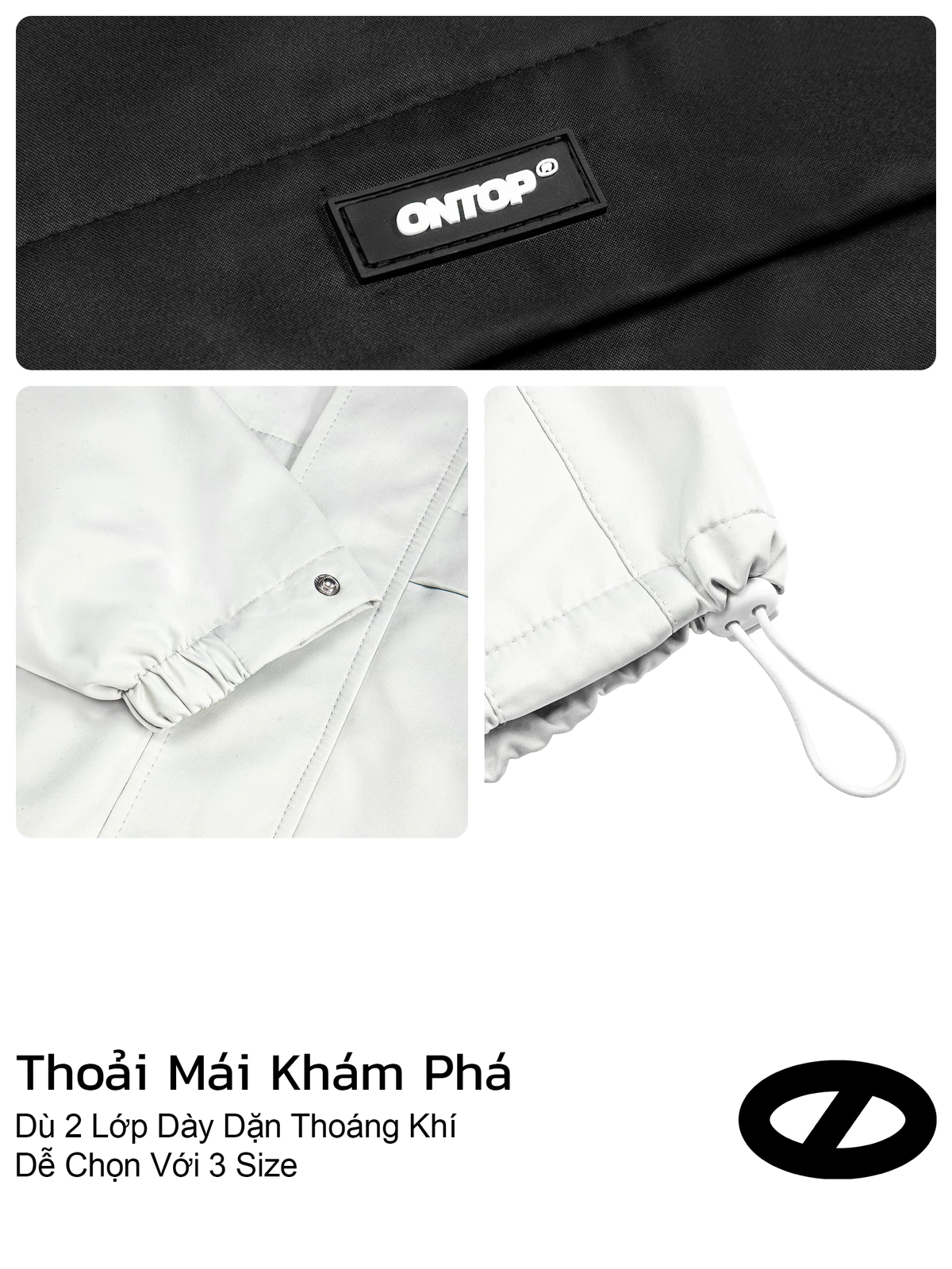 Áo khoác gió có mũ nam nữ 2 lớp ONTOP chống nắng màu đen, xám trắng Journey Jacket | O-AK7