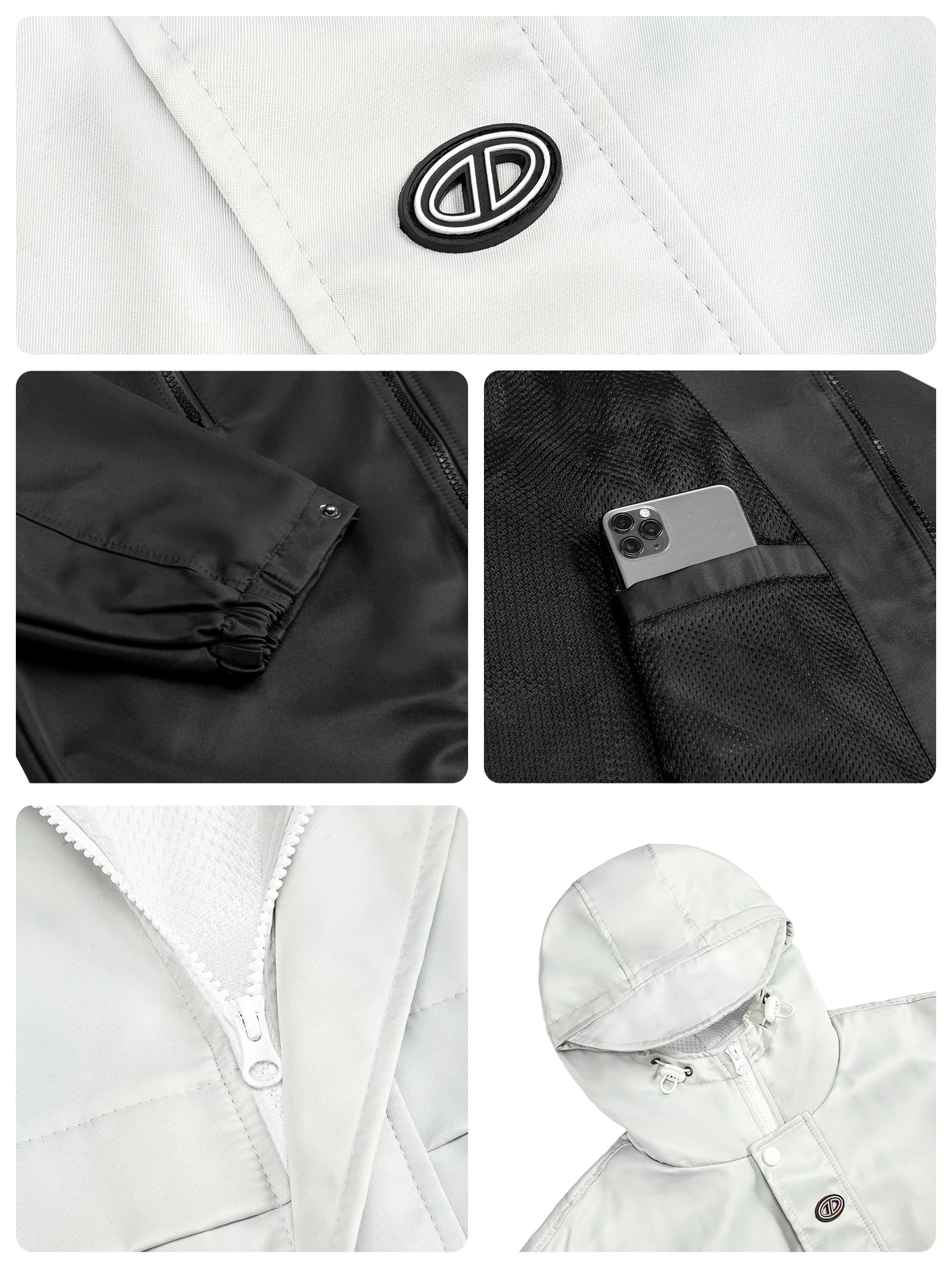 Áo khoác gió có mũ nam nữ 2 lớp ONTOP chống nắng màu đen, xám trắng Journey Jacket | O-AK7