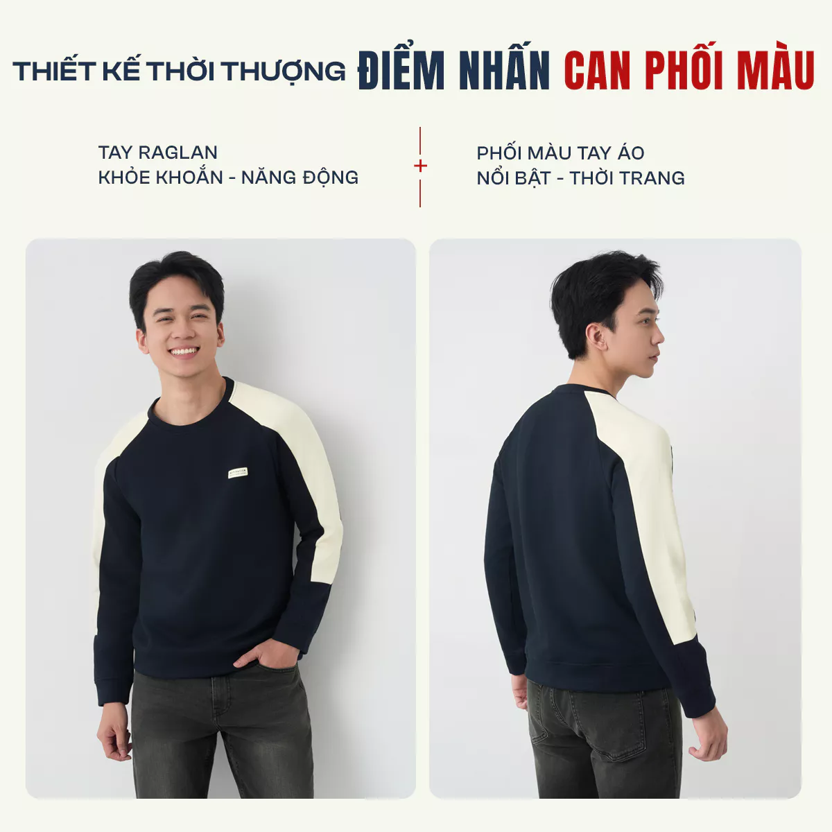 Áo Nỉ Nam INSPIRATION S-WARM 5S FASHION Ấm Áp, Tay Raglan Phối Màu Trẻ Trung M0ANI25014