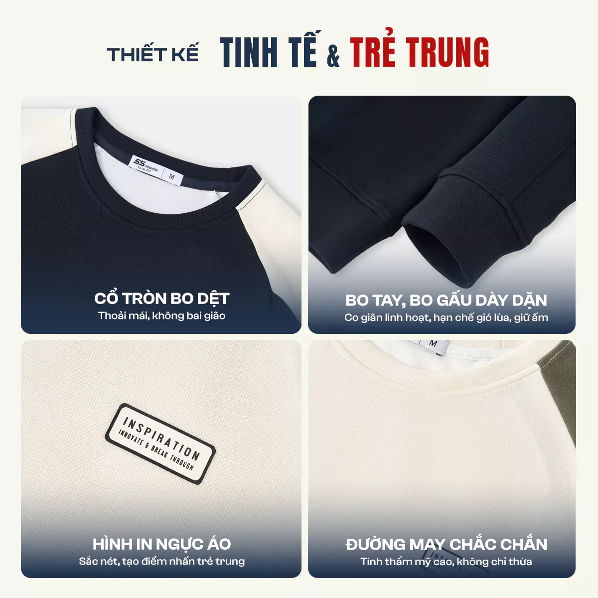 Áo Nỉ Nam INSPIRATION S-WARM 5S FASHION Ấm Áp, Tay Raglan Phối Màu Trẻ Trung M0ANI25014