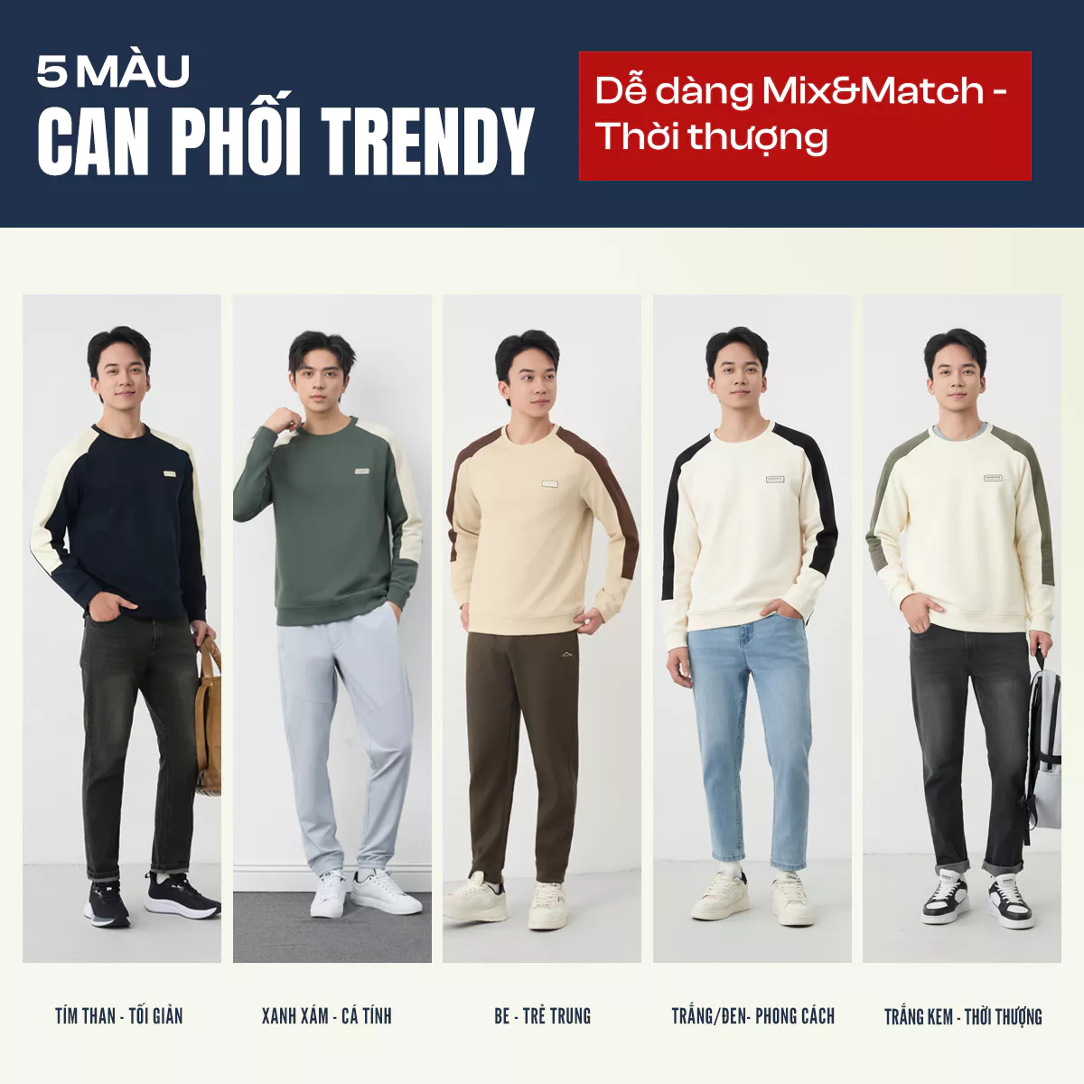 Áo Nỉ Nam INSPIRATION S-WARM 5S FASHION Ấm Áp, Tay Raglan Phối Màu Trẻ Trung M0ANI25014