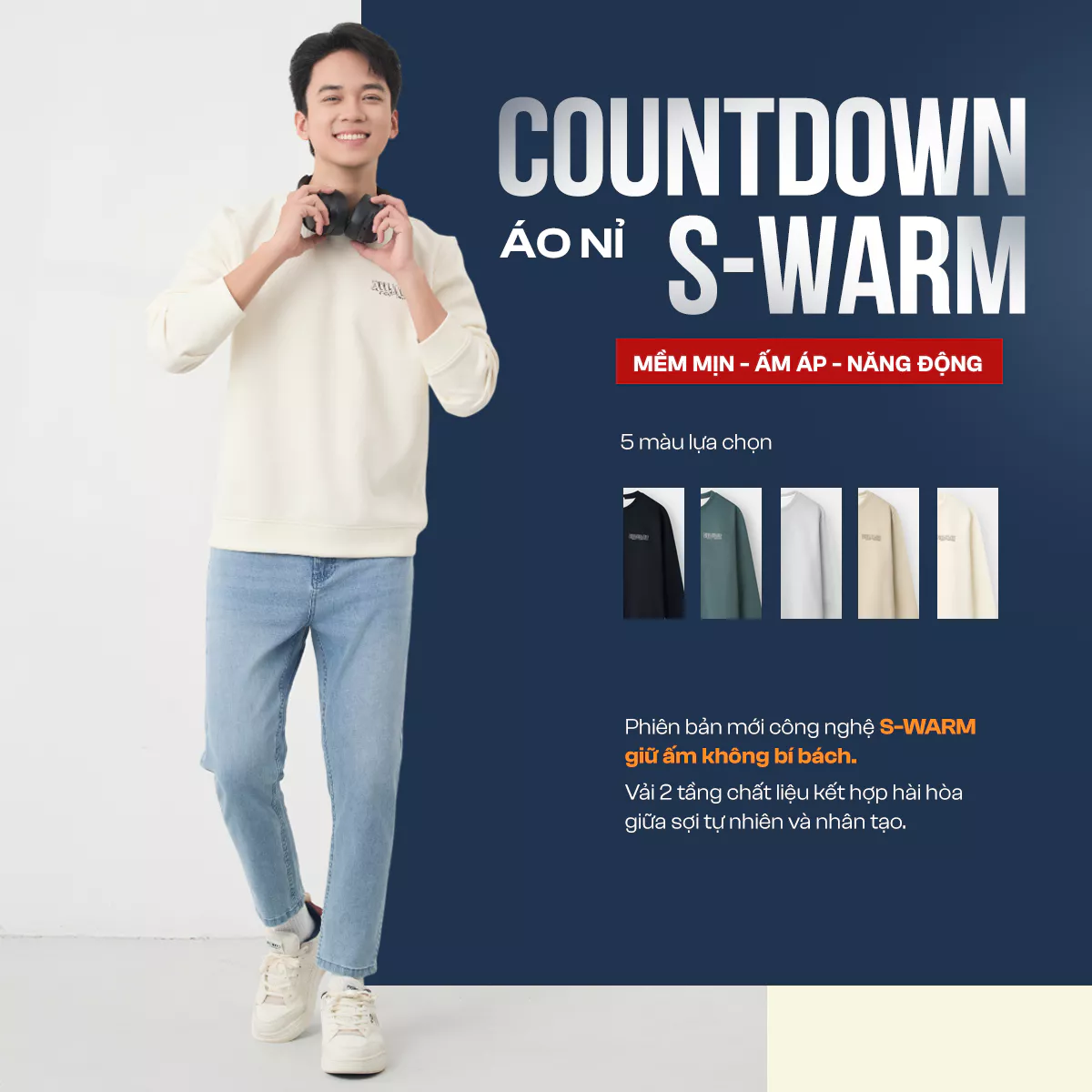 Áo Nỉ Nam Thu Đông 5S FASHION Countdown S-WARM Mềm Mịn, Ấm, Basic Màu Sắc Đa Dạng, Trẻ Trung M0ANIR5013