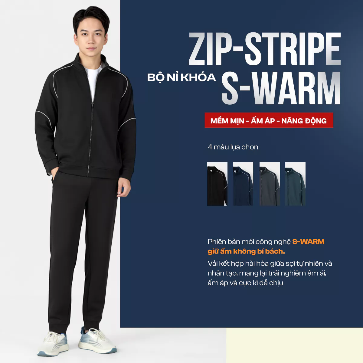 Quần Áo Nỉ Khóa Nam ZIP-STRIPE S-WARM 5S FASHION Cao Cấp, Phối Line Khỏe Khoắn MBNKR5027