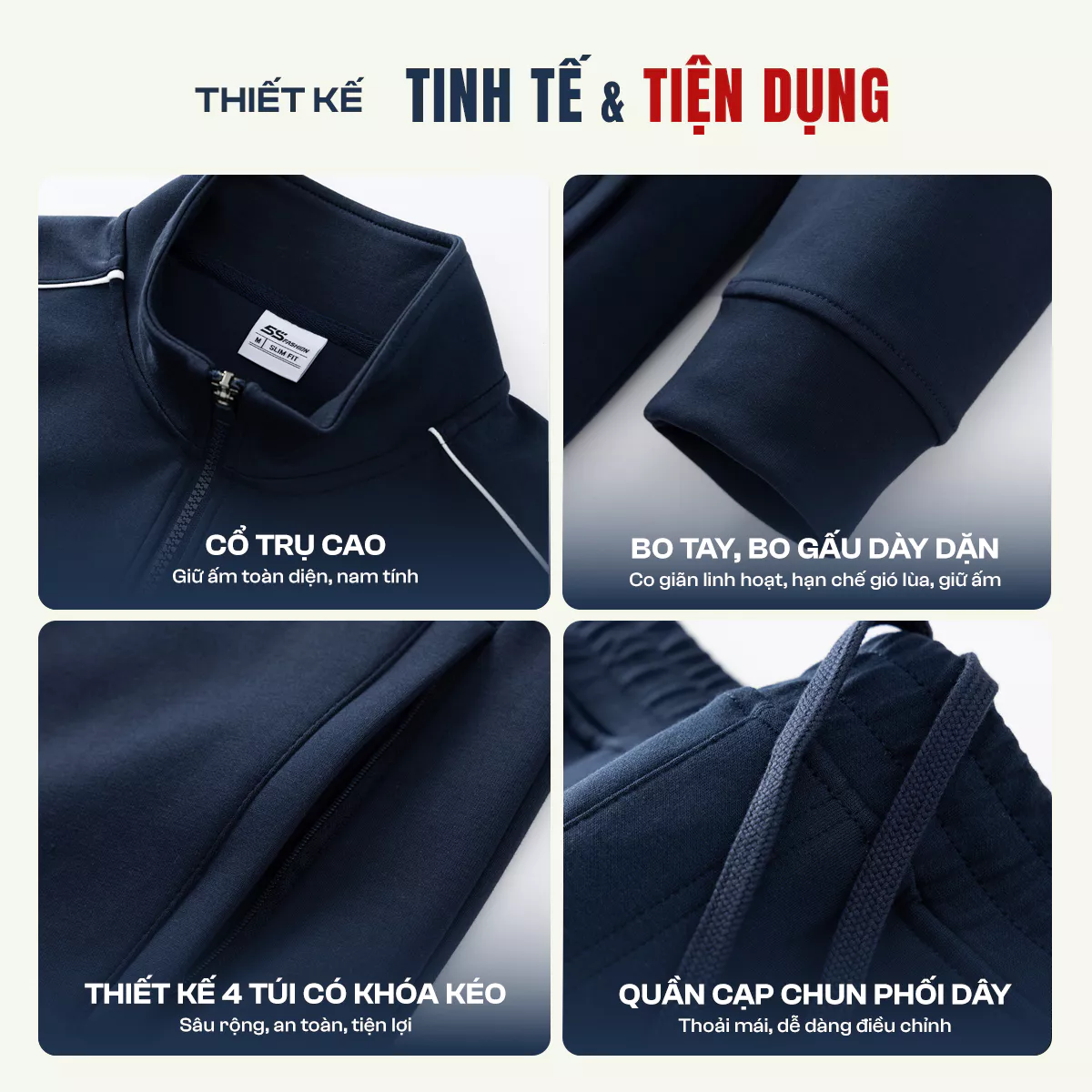 Quần Áo Nỉ Khóa Nam ZIP-STRIPE S-WARM 5S FASHION Cao Cấp, Phối Line Khỏe Khoắn MBNKR5027