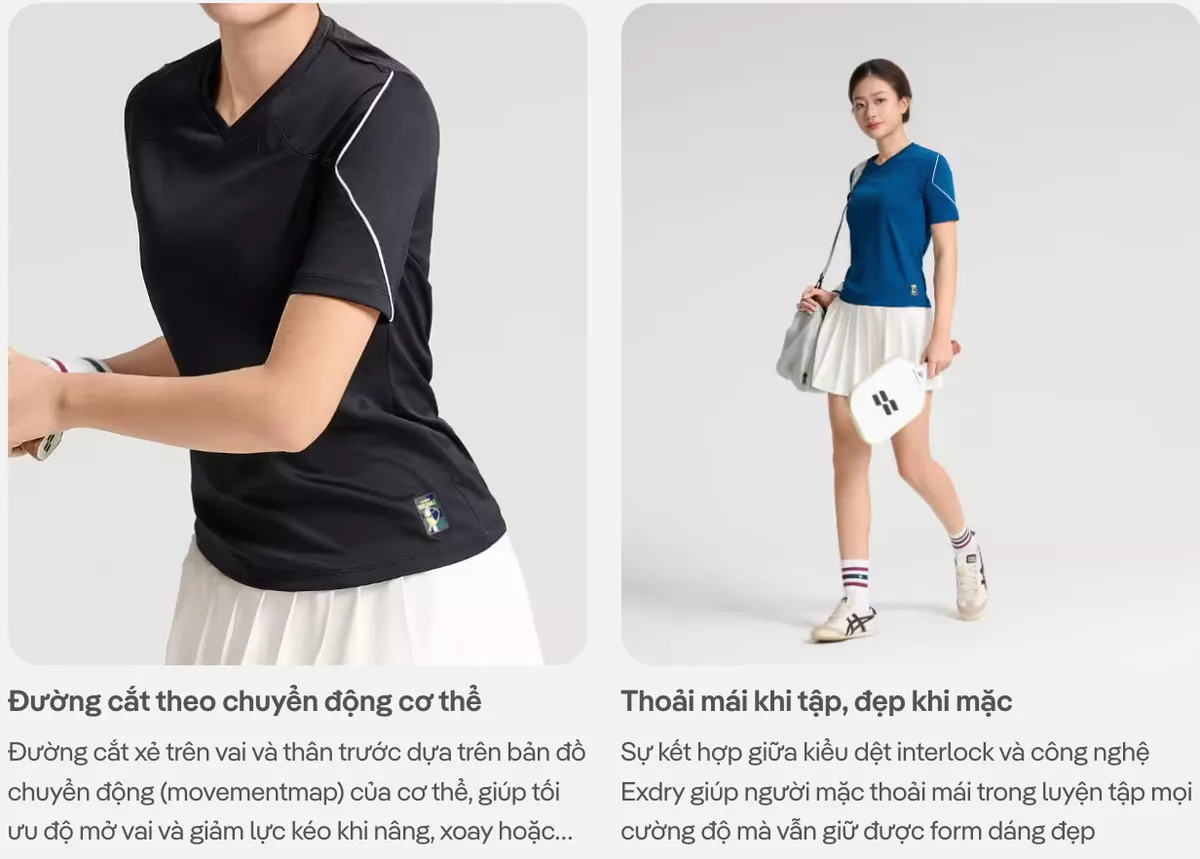 [MUA 2 GIẢM 40%]Áo thun thể thao, Áo đôi nam nữ cổ V Pickleball DinkShot Essentials Nhanh khô, Thấm hút tốt Coolmate