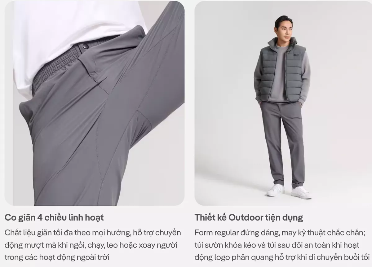 Quần dài Outdoor Flex Pants co giãn trượt nước quần thể thao trekking chống bám bụi Coolmate