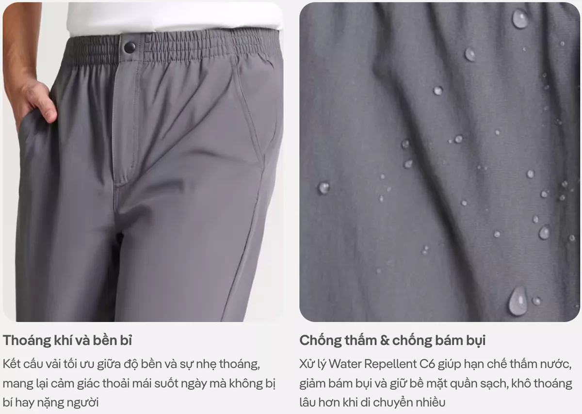 Quần dài Outdoor Flex Pants co giãn trượt nước quần thể thao trekking chống bám bụi Coolmate