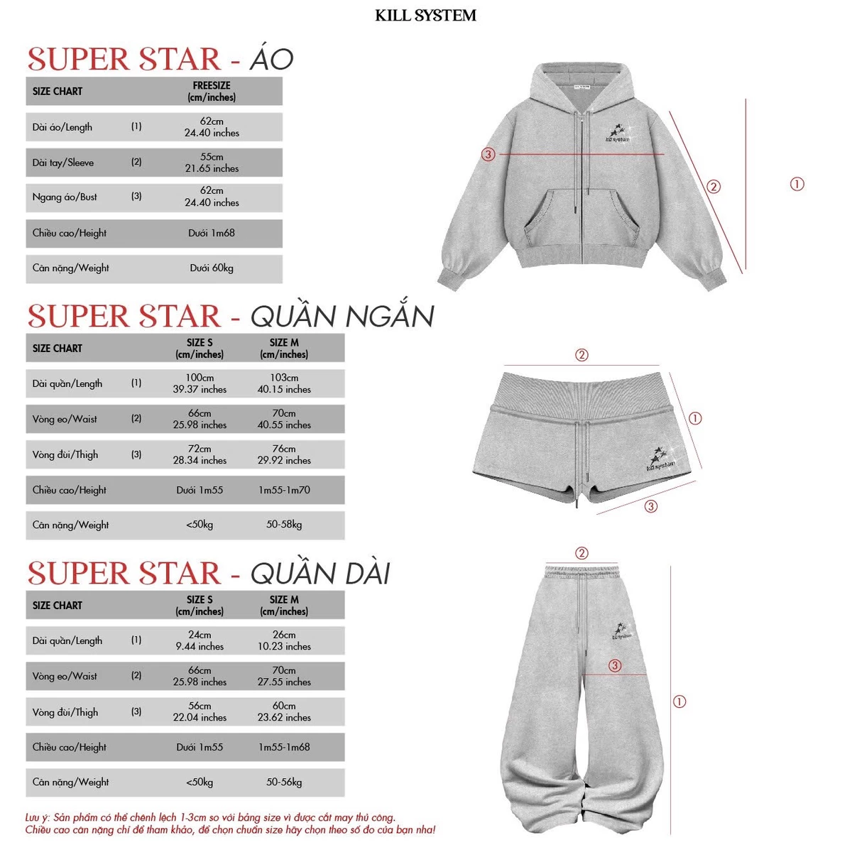 Set bộ áo khoác form boxy quần dài và quần short nỉ in nhũ SUPER STAR - 𝐊𝐈𝐋𝐋 𝐒𝐘𝐒𝐓𝐄𝐌
