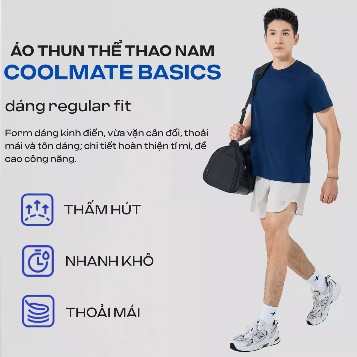 Combo 2 Áo thun nam thể thao tập Gym, Tennis, Pickleball Coolmate Basics thoải mái, thấm hút tốt