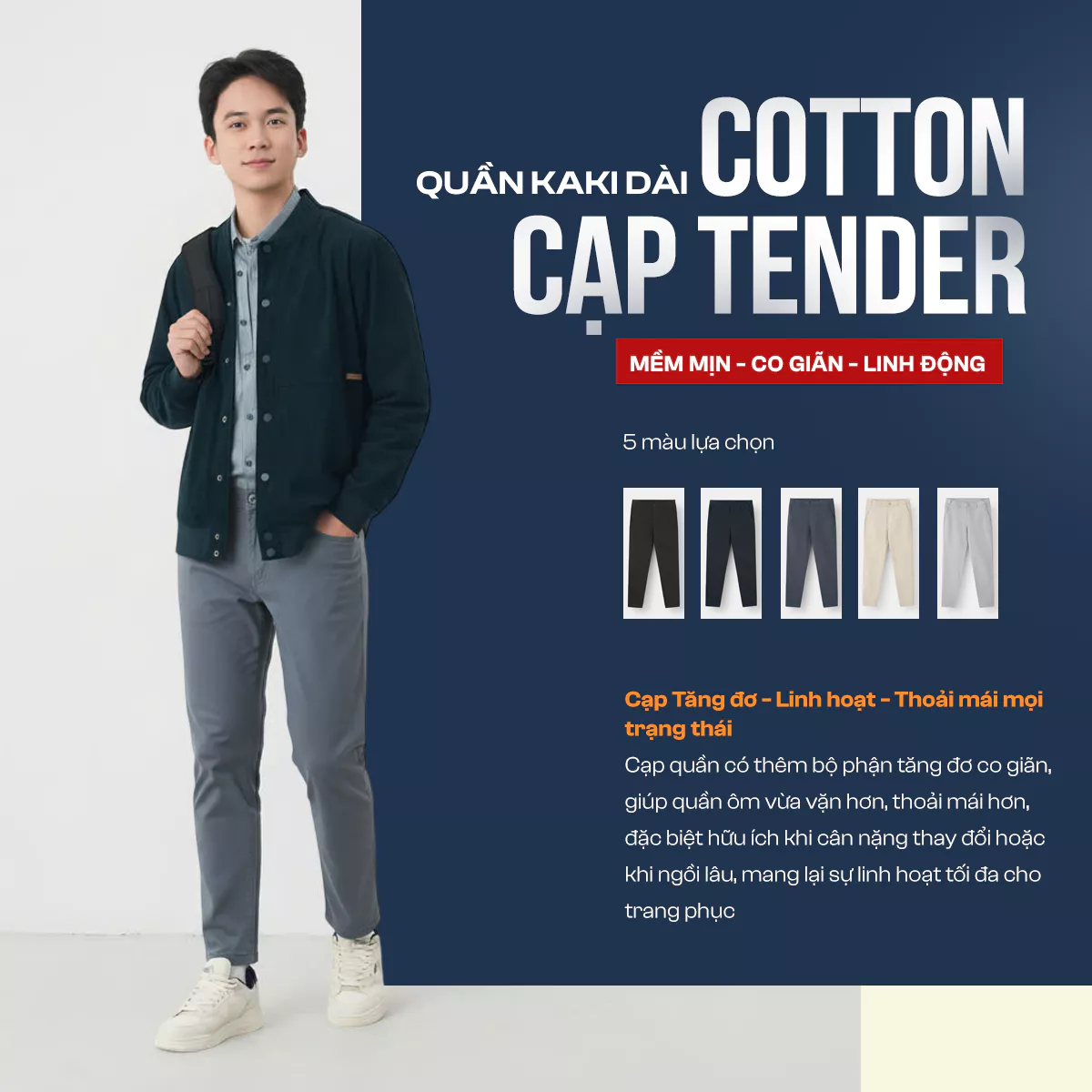 Quần Kaki Dài Nam 5S FASHION Cotton Cạp Tender Thông Minh, Lịch Lãm 01-M0QKK25013