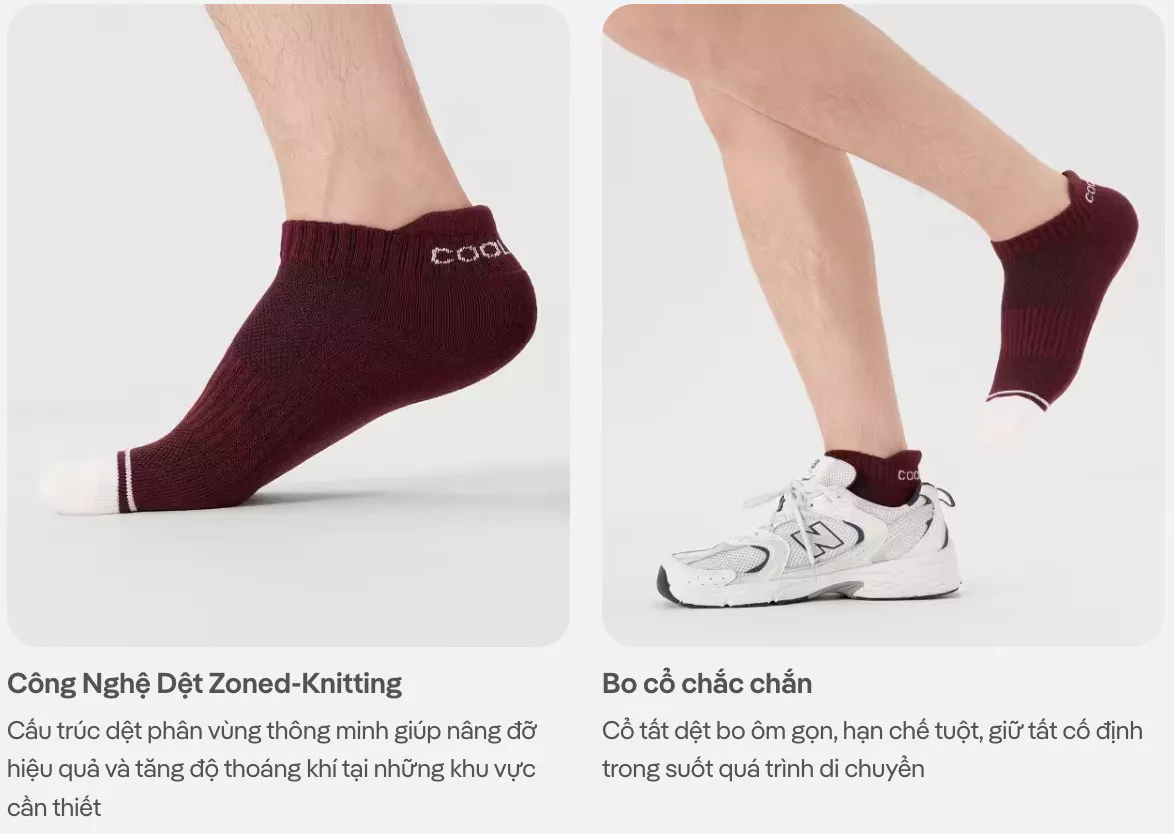 Tất/Vớ cổ ngắn nam nữ Unisex co giãn, bền bỉ, nhanh khô Coolmate